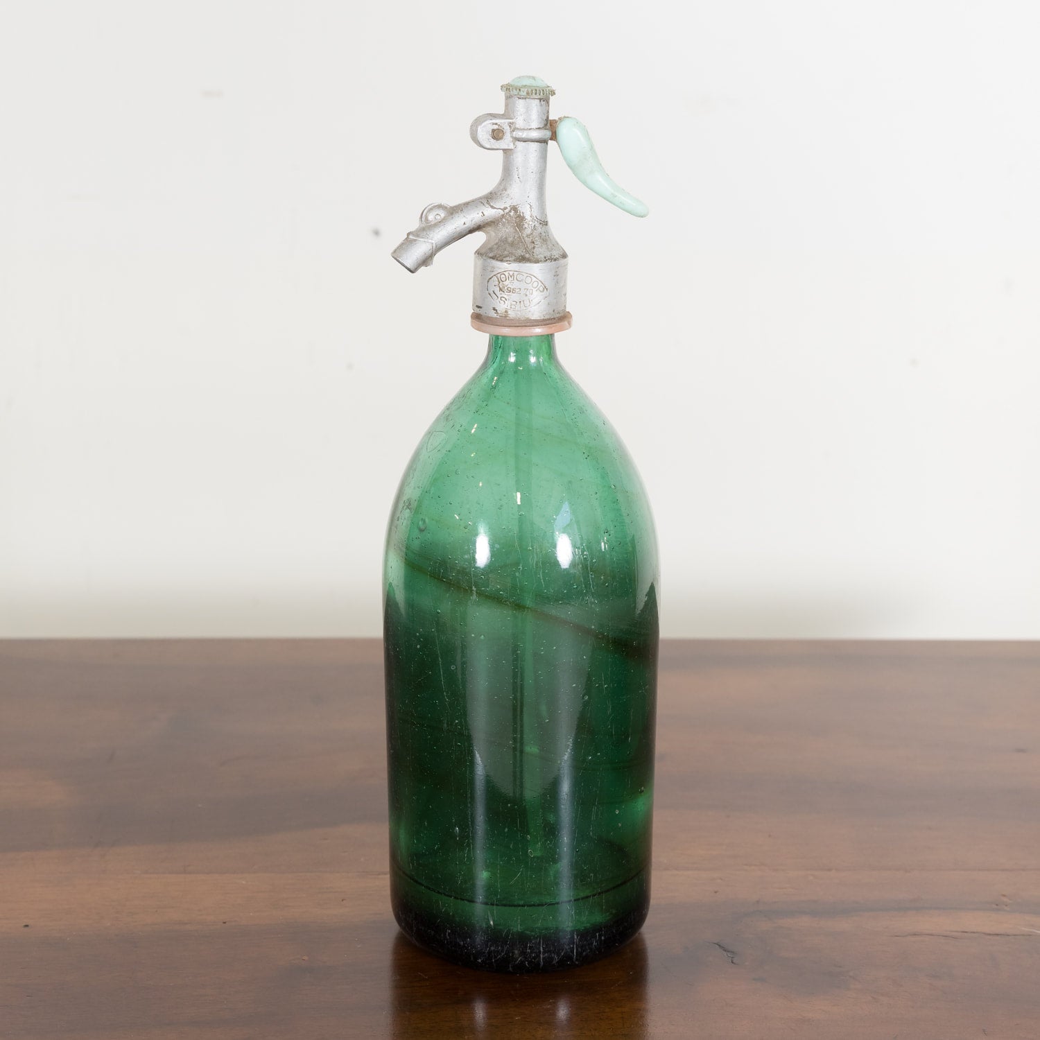 Vintage Hand Blown Green Glass Soda Syphon Seltzer Bottles