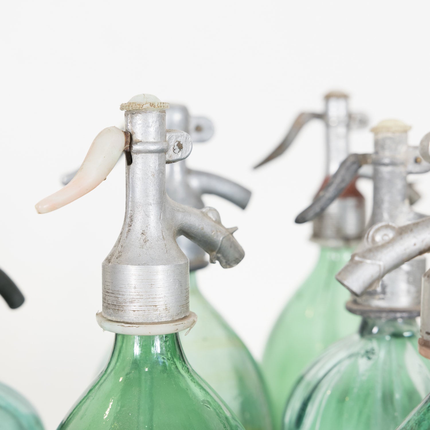 Vintage Hand Blown Green Glass Soda Syphon Seltzer Bottles