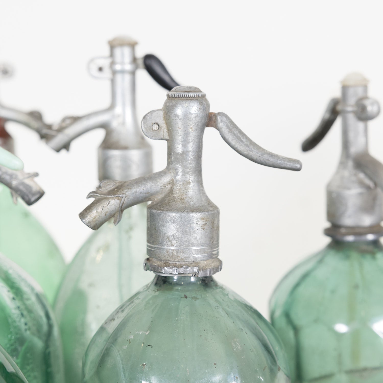 Vintage Hand Blown Green Glass Soda Syphon Seltzer Bottles