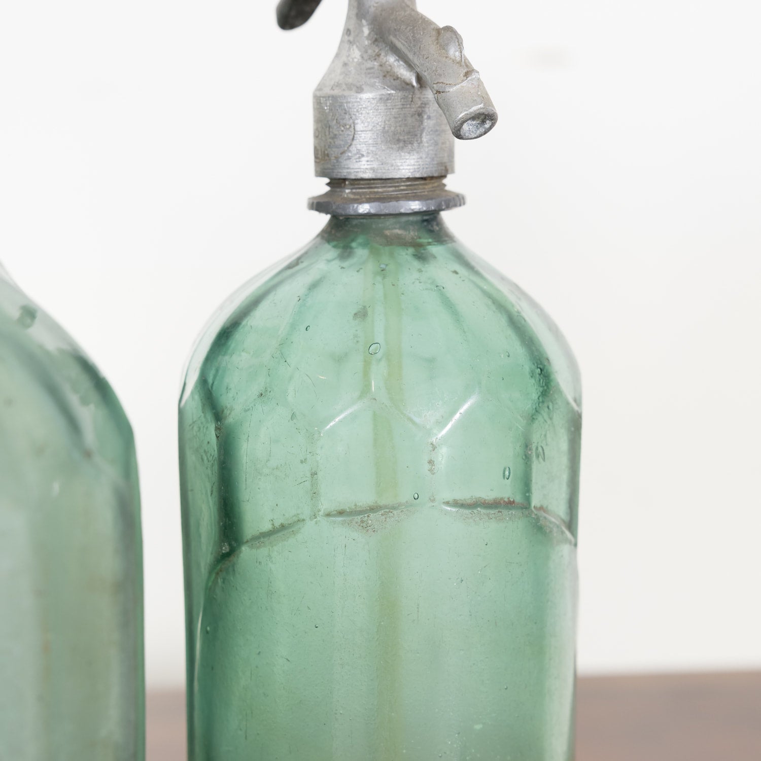 Vintage Hand Blown Green Glass Soda Syphon Seltzer Bottles