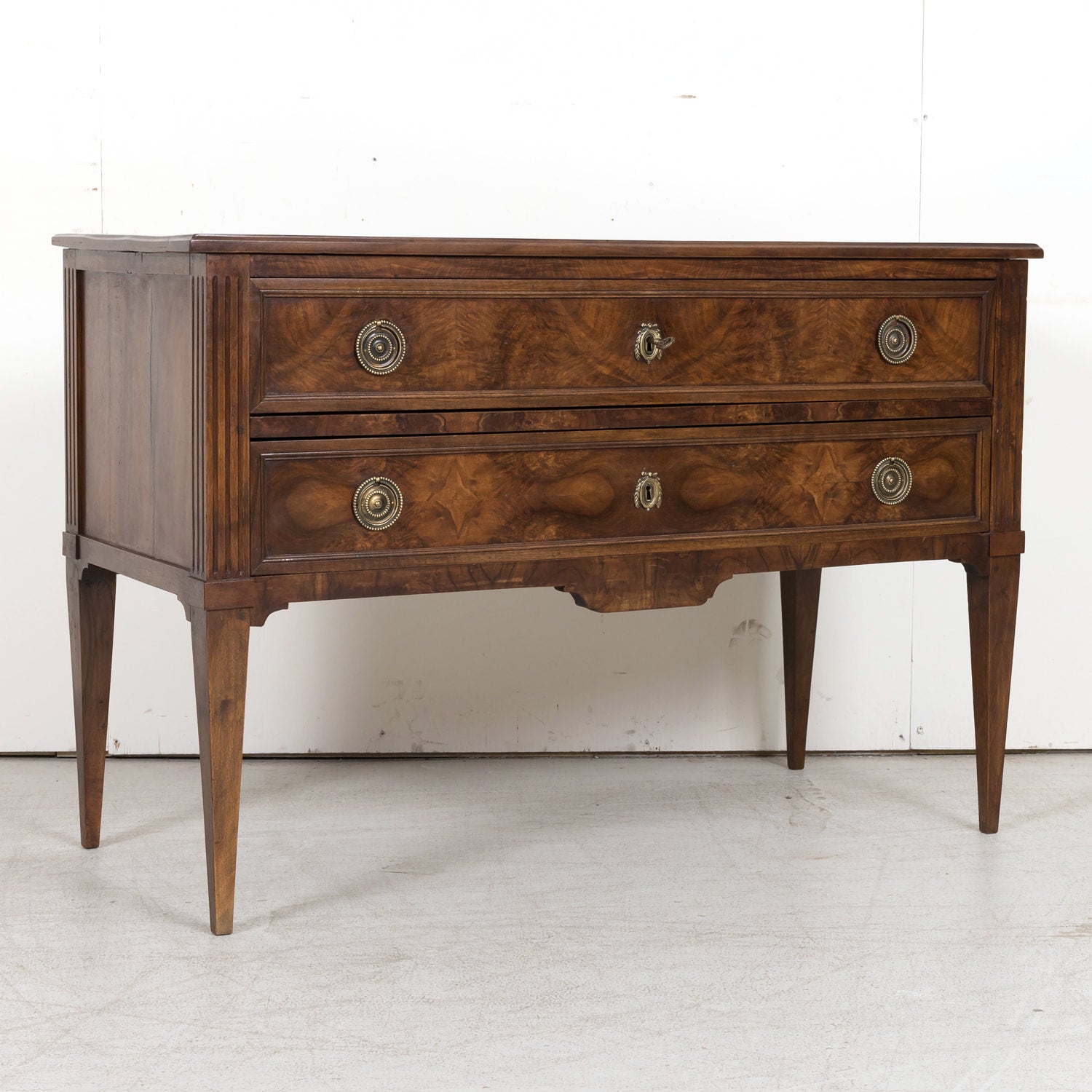 19th Century French Louis XVI Style Walnut and Burled Walnut Commode Sauteuse