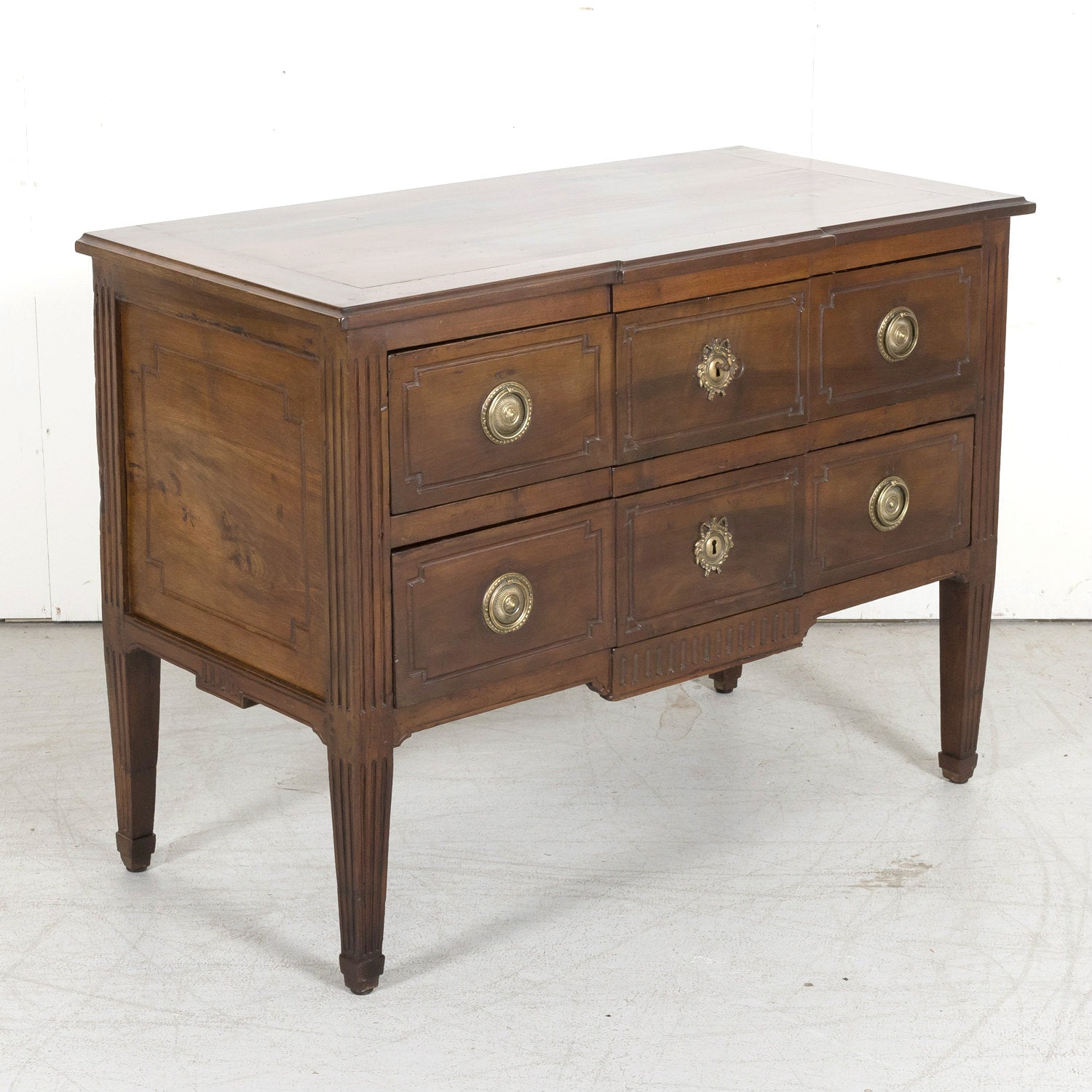 Early 19th French Century Louis XVI Style Solid Walnut Commode Sauteuse