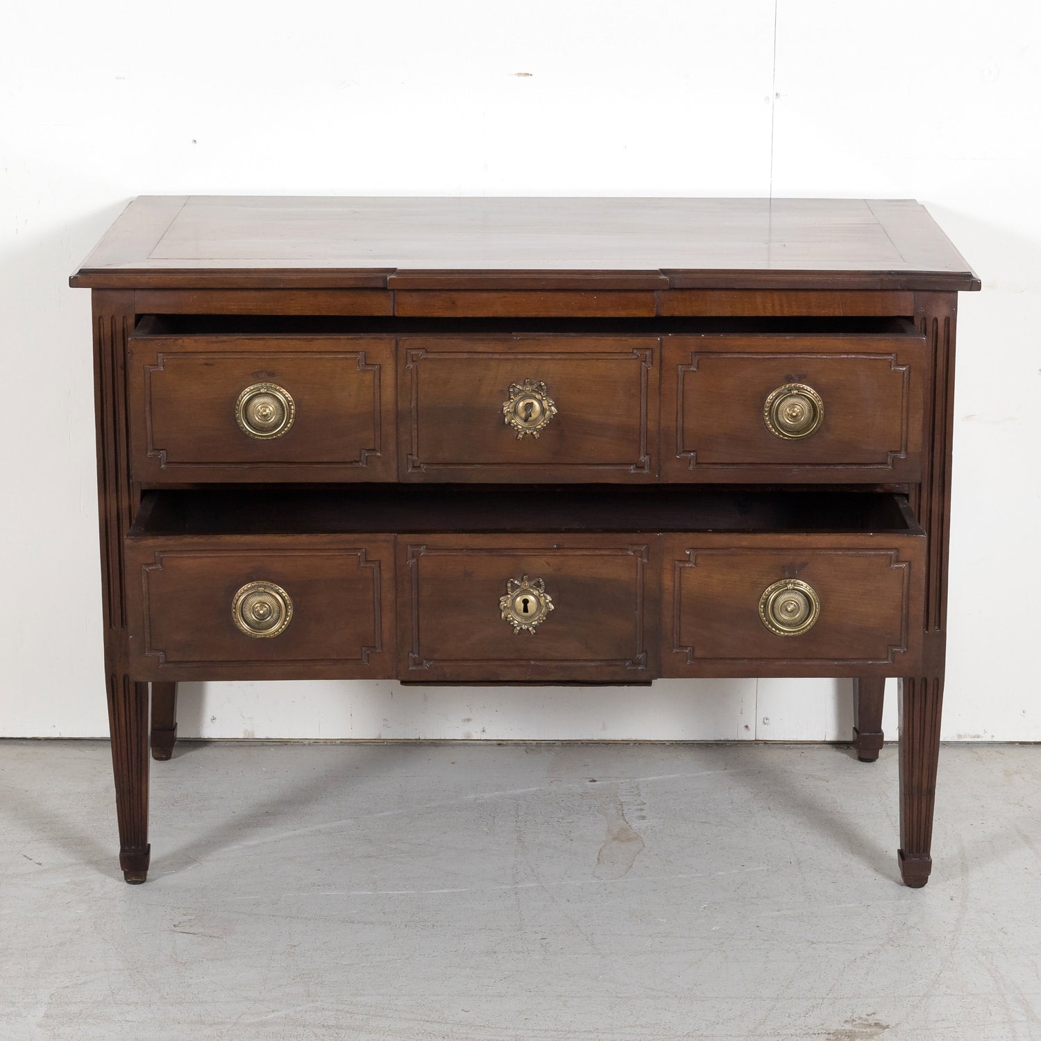 Early 19th French Century Louis XVI Style Solid Walnut Commode Sauteuse