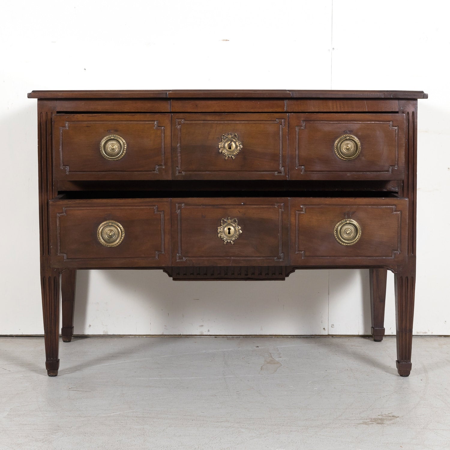 Early 19th French Century Louis XVI Style Solid Walnut Commode Sauteuse