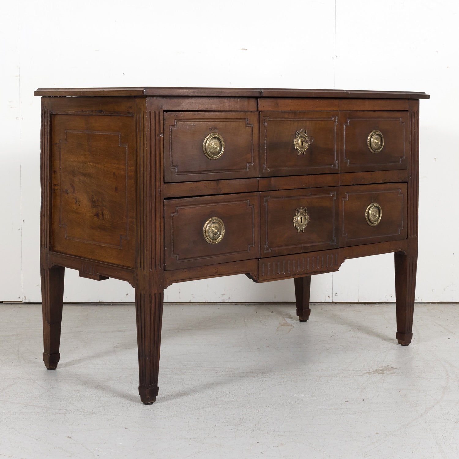 Early 19th French Century Louis XVI Style Solid Walnut Commode Sauteuse
