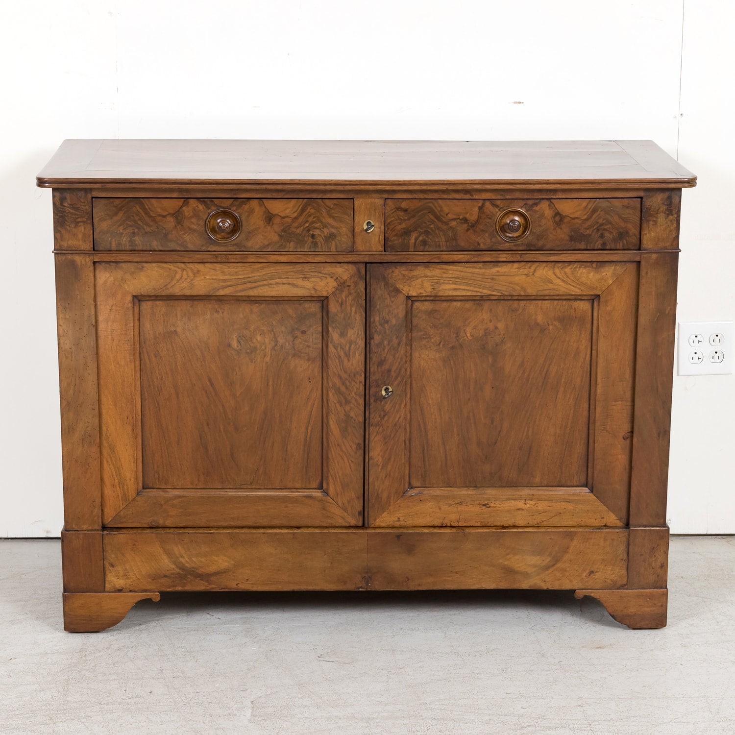 19th Century French Louis Philippe Style Walnut Buffet with Bookmatched Front