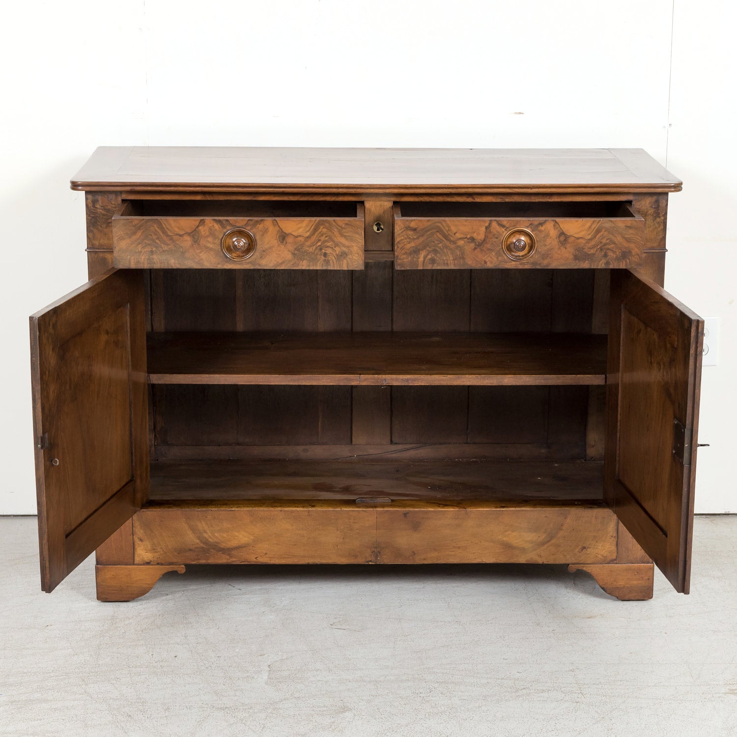 19th Century French Louis Philippe Style Walnut Buffet with Bookmatched Front