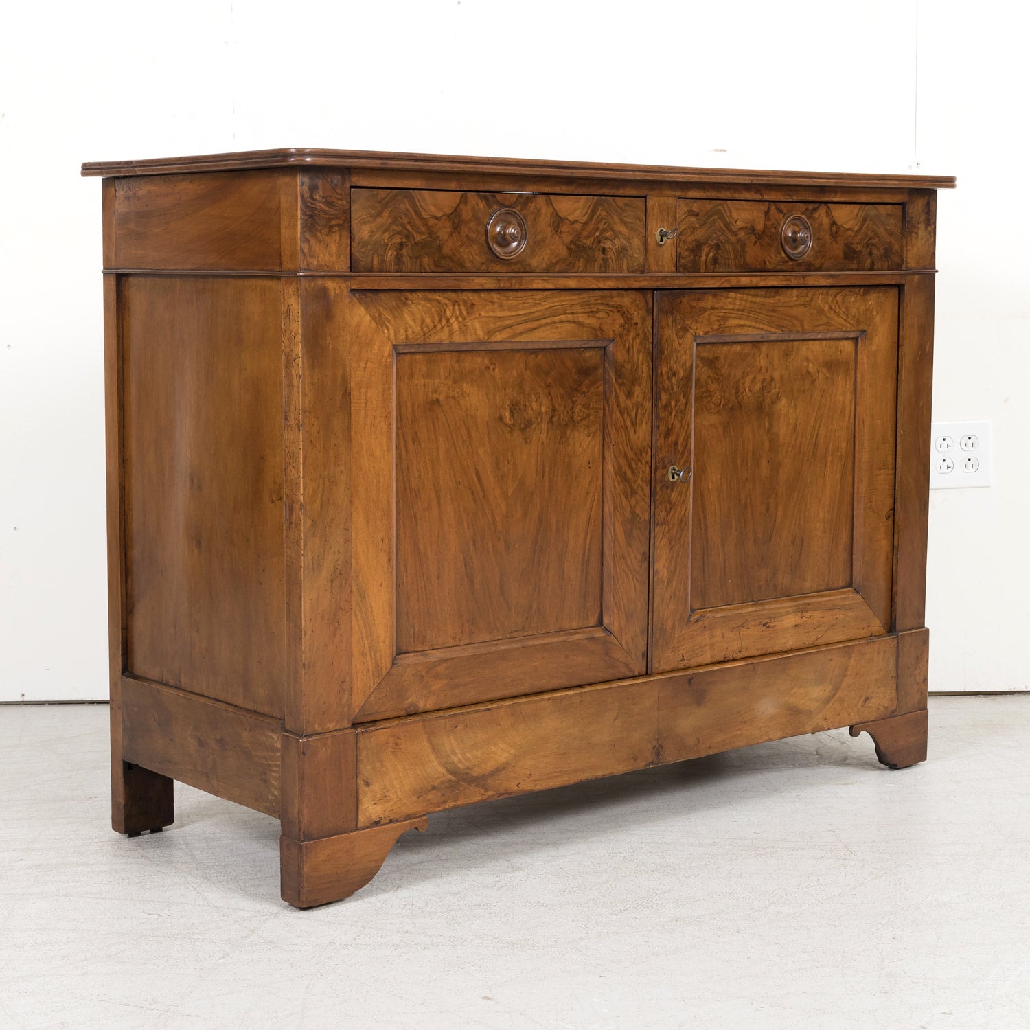 19th Century French Louis Philippe Style Walnut Buffet with Bookmatched Front
