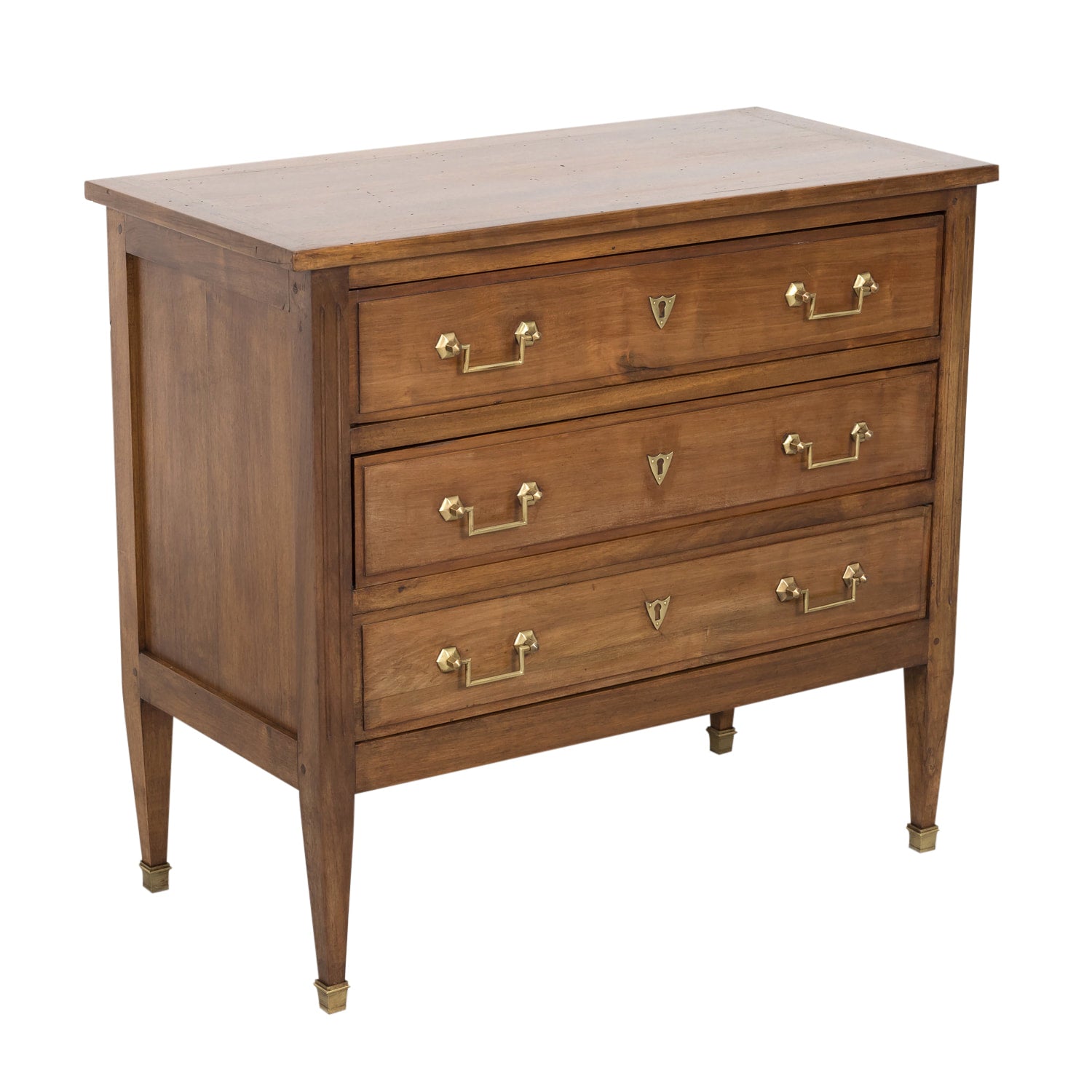 Late 19th Century French Louis XVI Style Petite Walnut Commode with Marquetry Band on Top