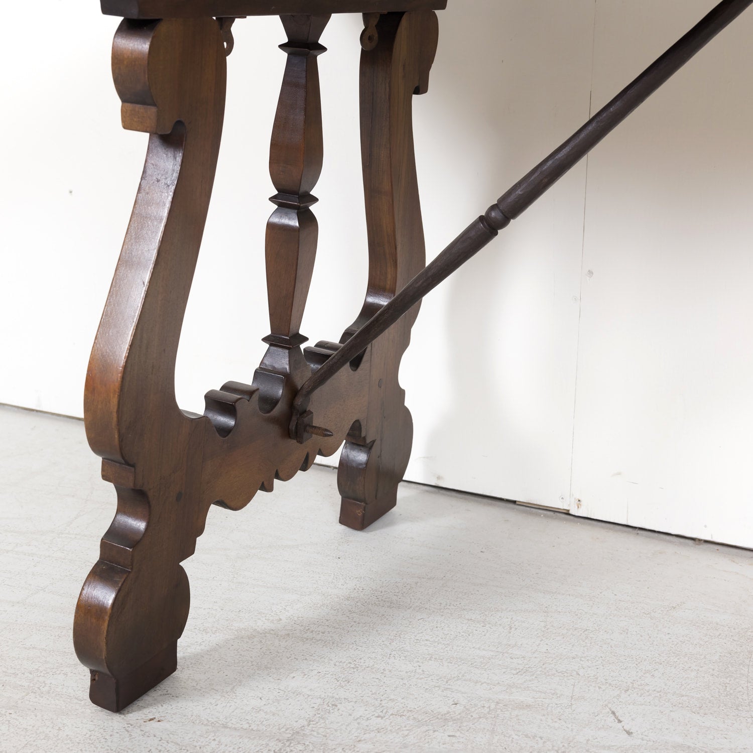 19th Century Spanish Baroque Style Walnut Trestle Dining Table with Iron Stretchers