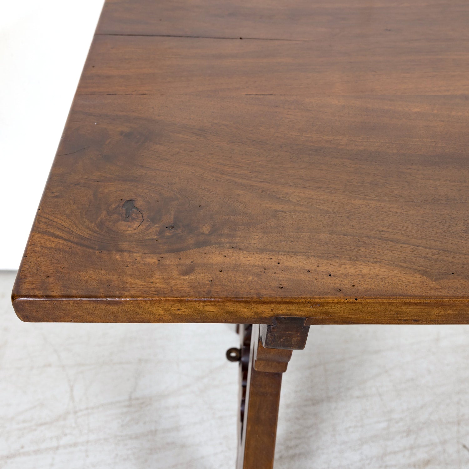 19th Century Spanish Baroque Style Walnut Trestle Dining Table with Iron Stretchers