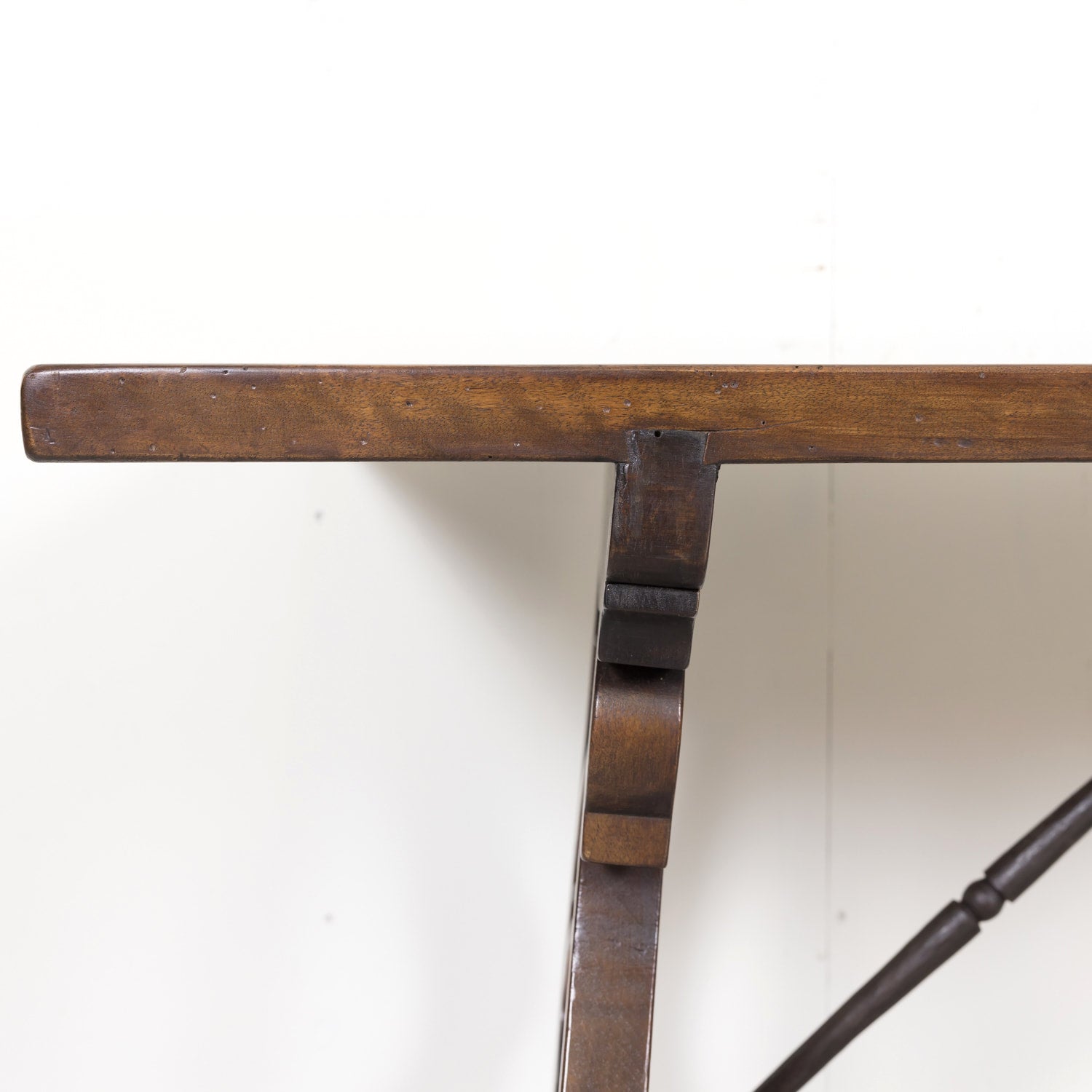 19th Century Spanish Baroque Style Walnut Trestle Dining Table with Iron Stretchers