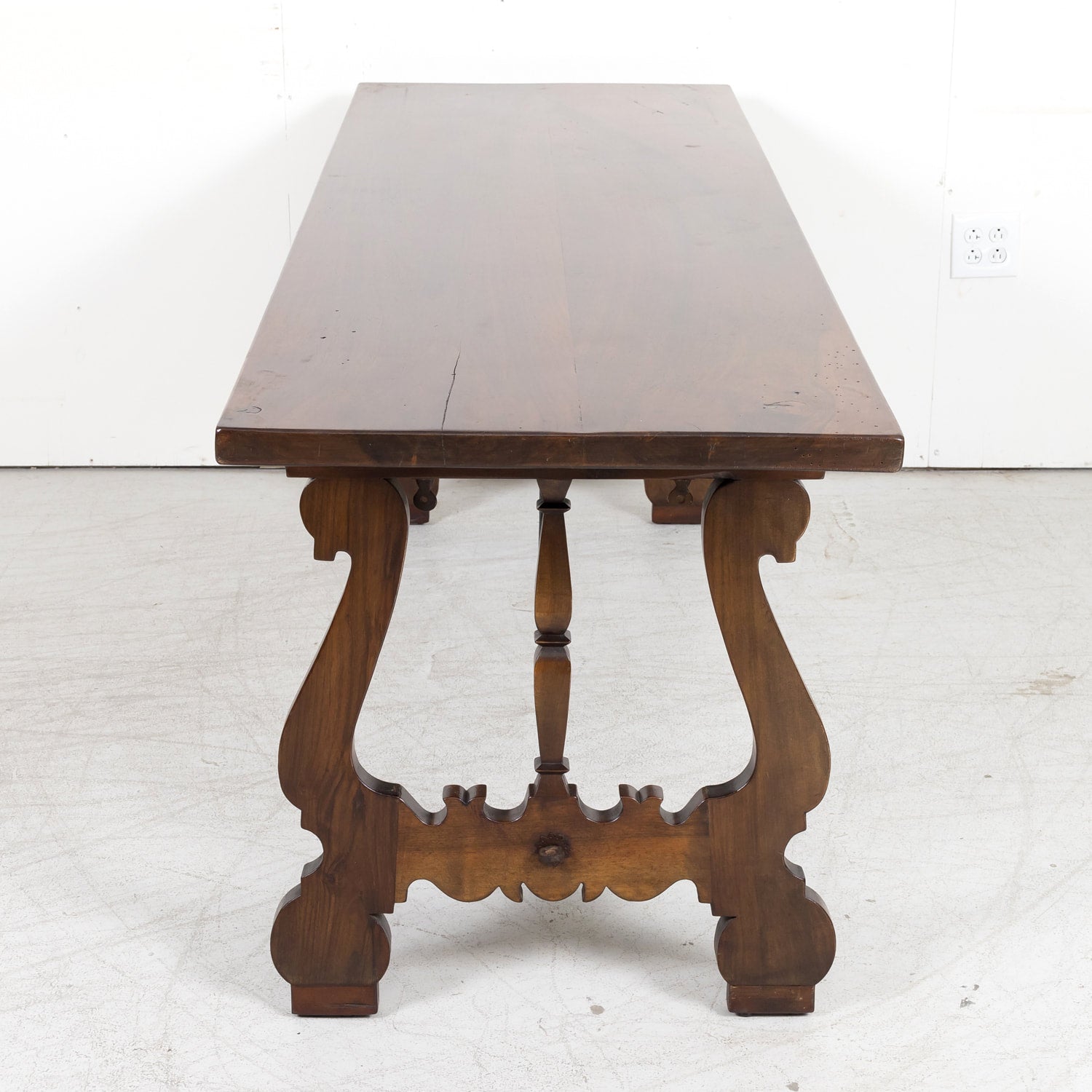 19th Century Spanish Baroque Style Walnut Trestle Dining Table with Iron Stretchers