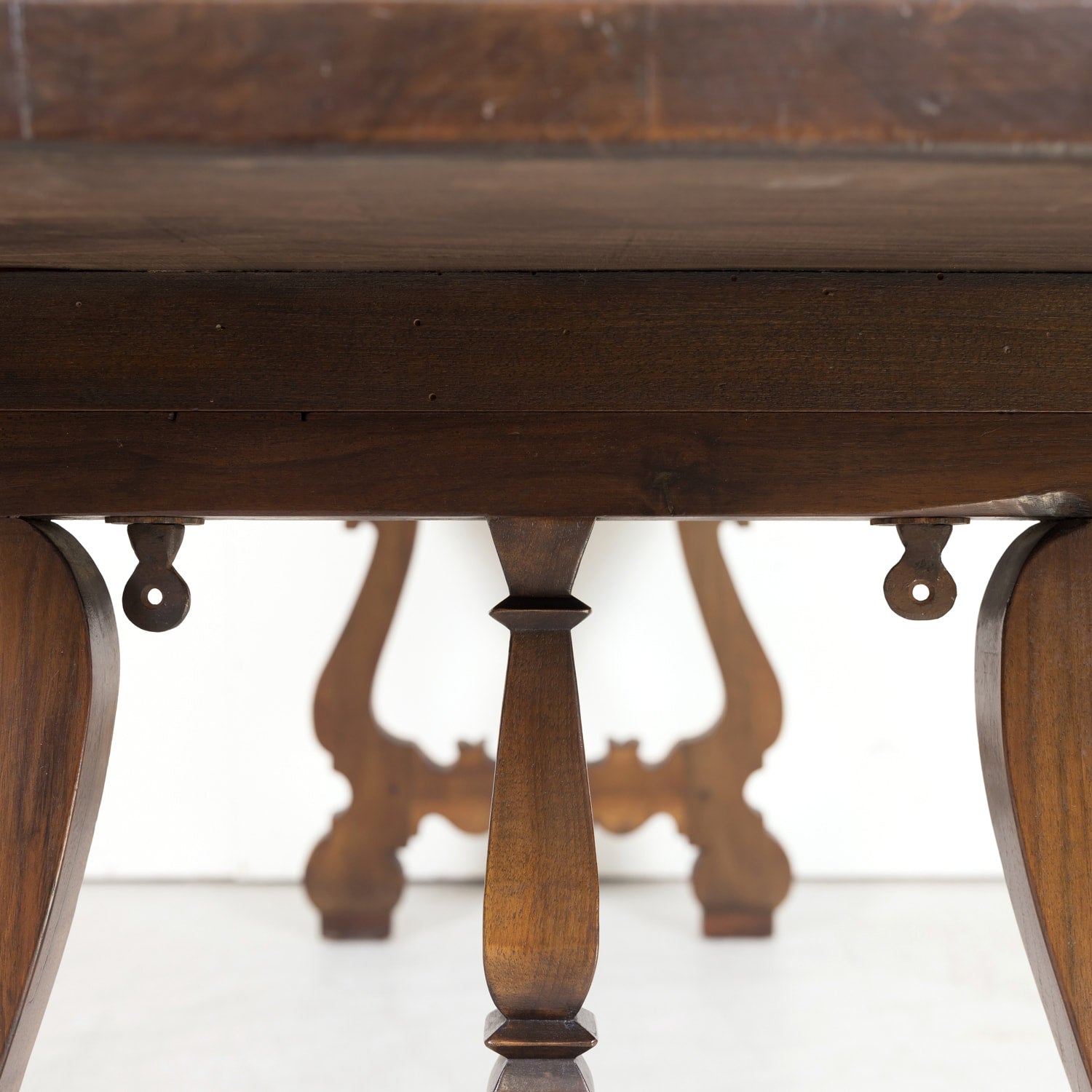 19th Century Spanish Baroque Style Walnut Trestle Dining Table with Iron Stretchers