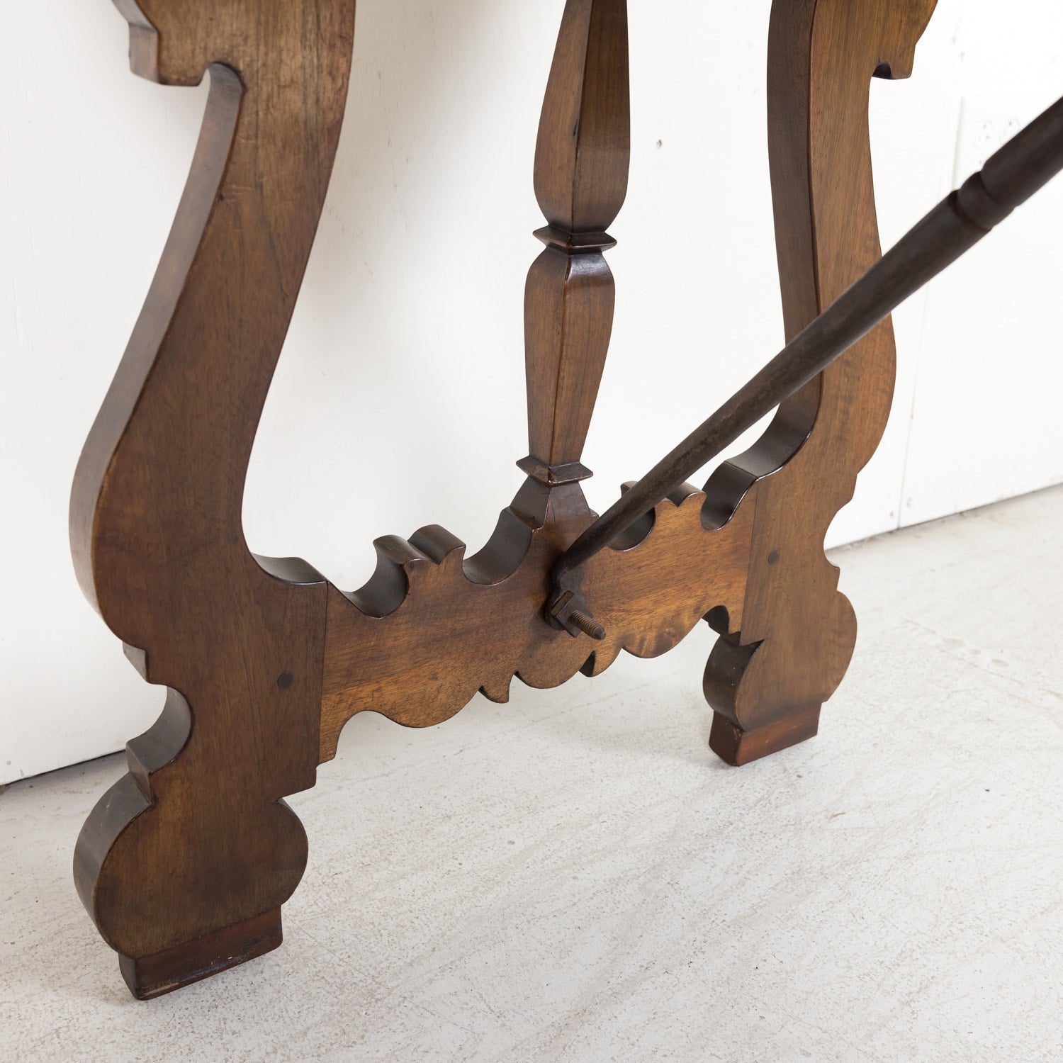 19th Century Spanish Baroque Style Walnut Trestle Dining Table with Iron Stretchers