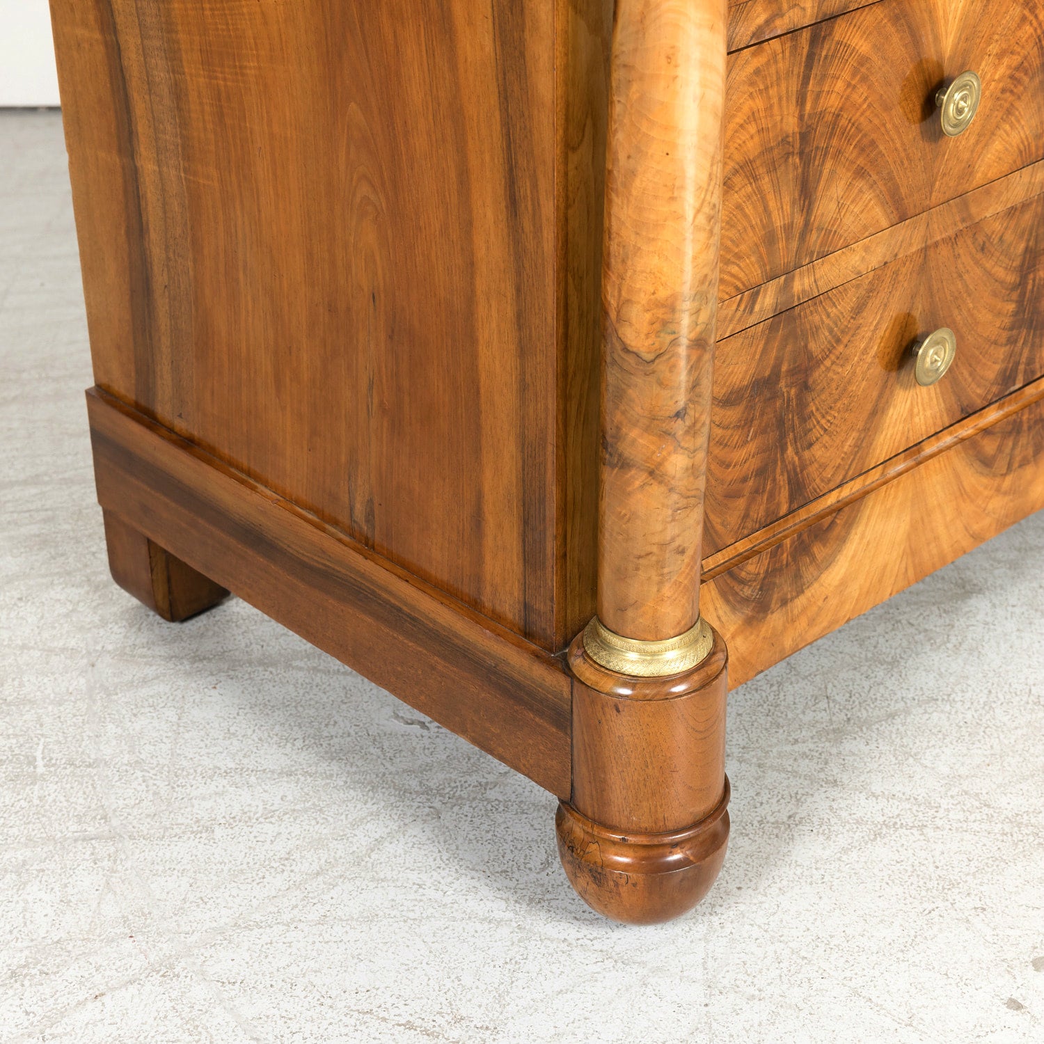 19th Century French Empire Period Walnut and Bookmatched Flaming Walnut Commode with Marble Top