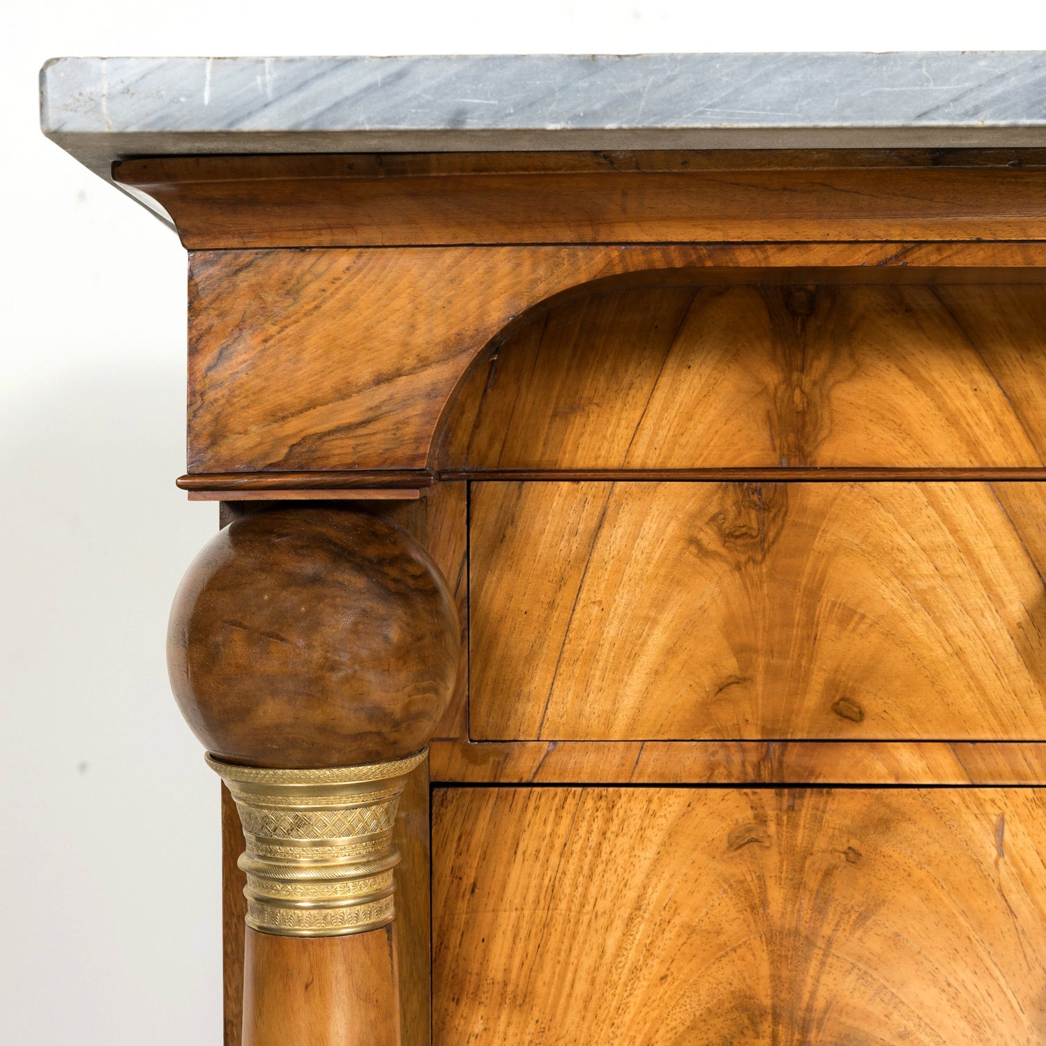 19th Century French Empire Period Walnut and Bookmatched Flaming Walnut Commode with Marble Top