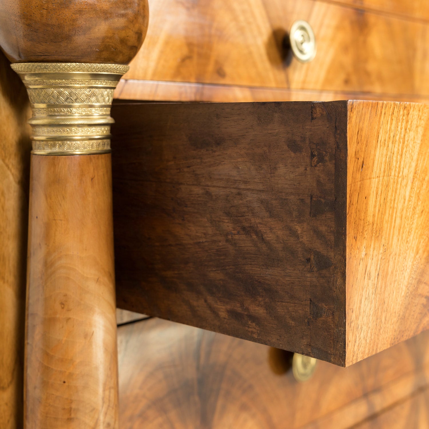 19th Century French Empire Period Walnut and Bookmatched Flaming Walnut Commode with Marble Top
