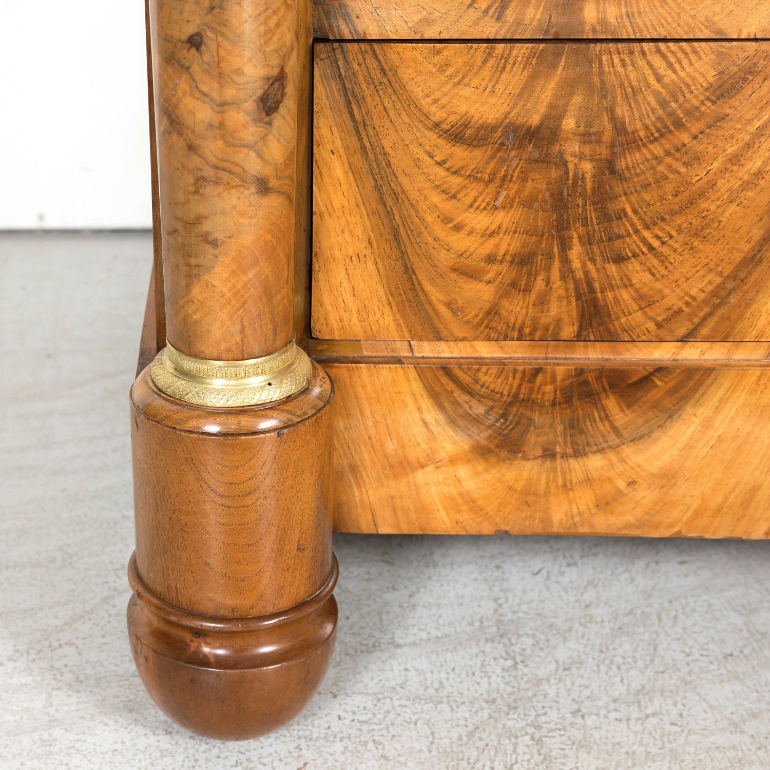 19th Century French Empire Period Walnut and Bookmatched Flaming Walnut Commode with Marble Top