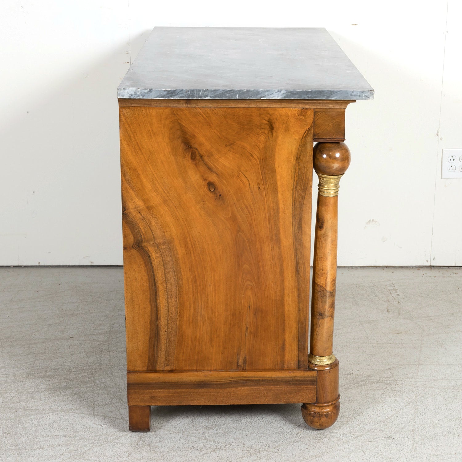 19th Century French Empire Period Walnut and Bookmatched Flaming Walnut Commode with Marble Top