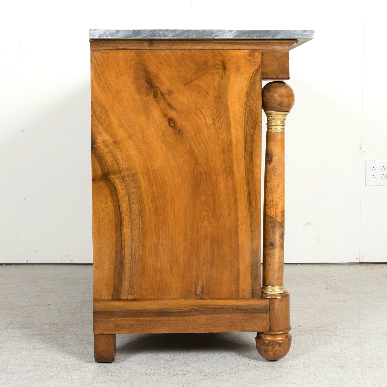 19th Century French Empire Period Walnut and Bookmatched Flaming Walnut Commode with Marble Top