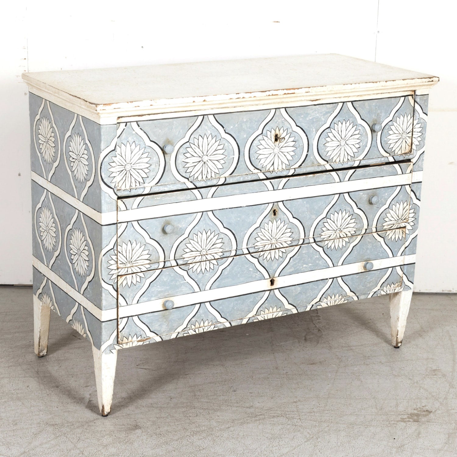 Late 19th Century Hand Painted French Louis XVI Style Three-Drawer Commode