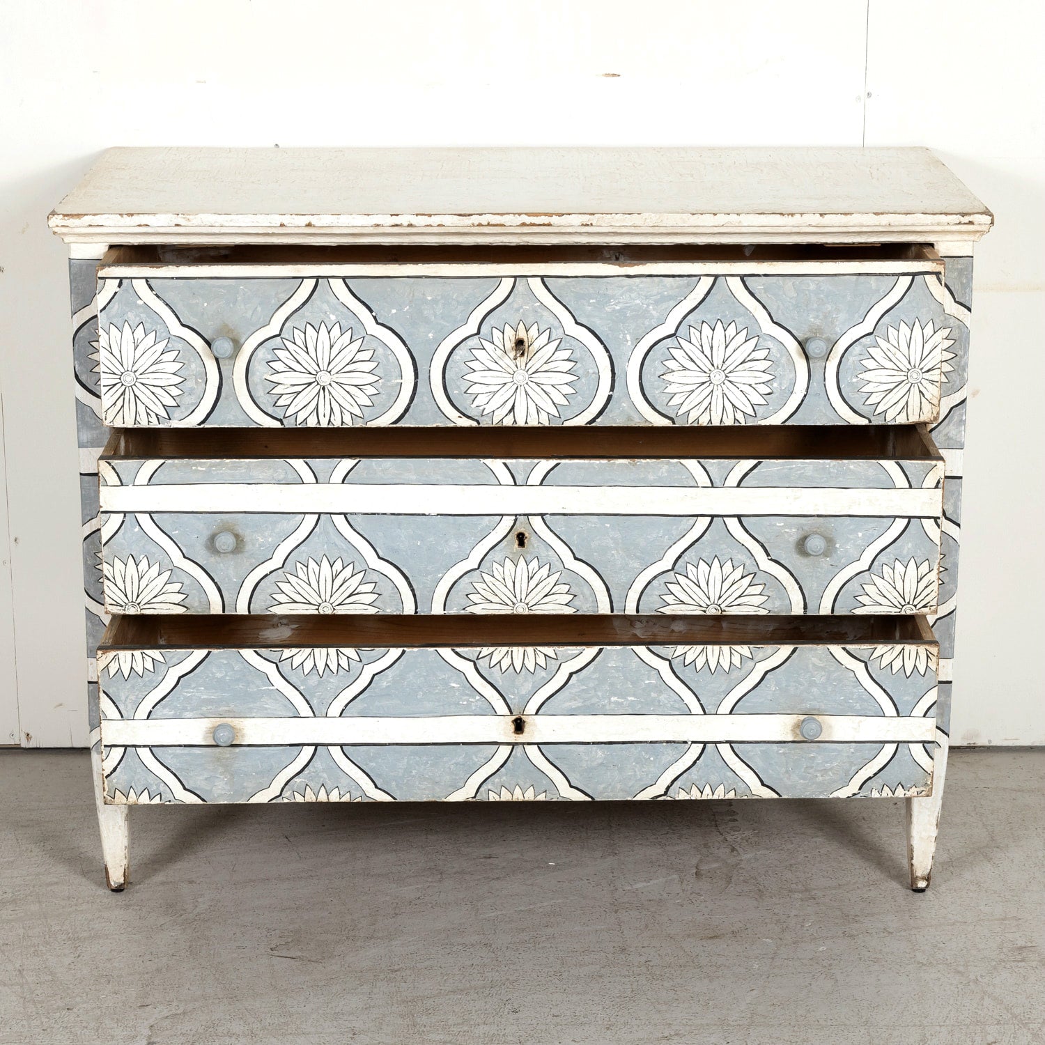Late 19th Century Hand Painted French Louis XVI Style Three-Drawer Commode