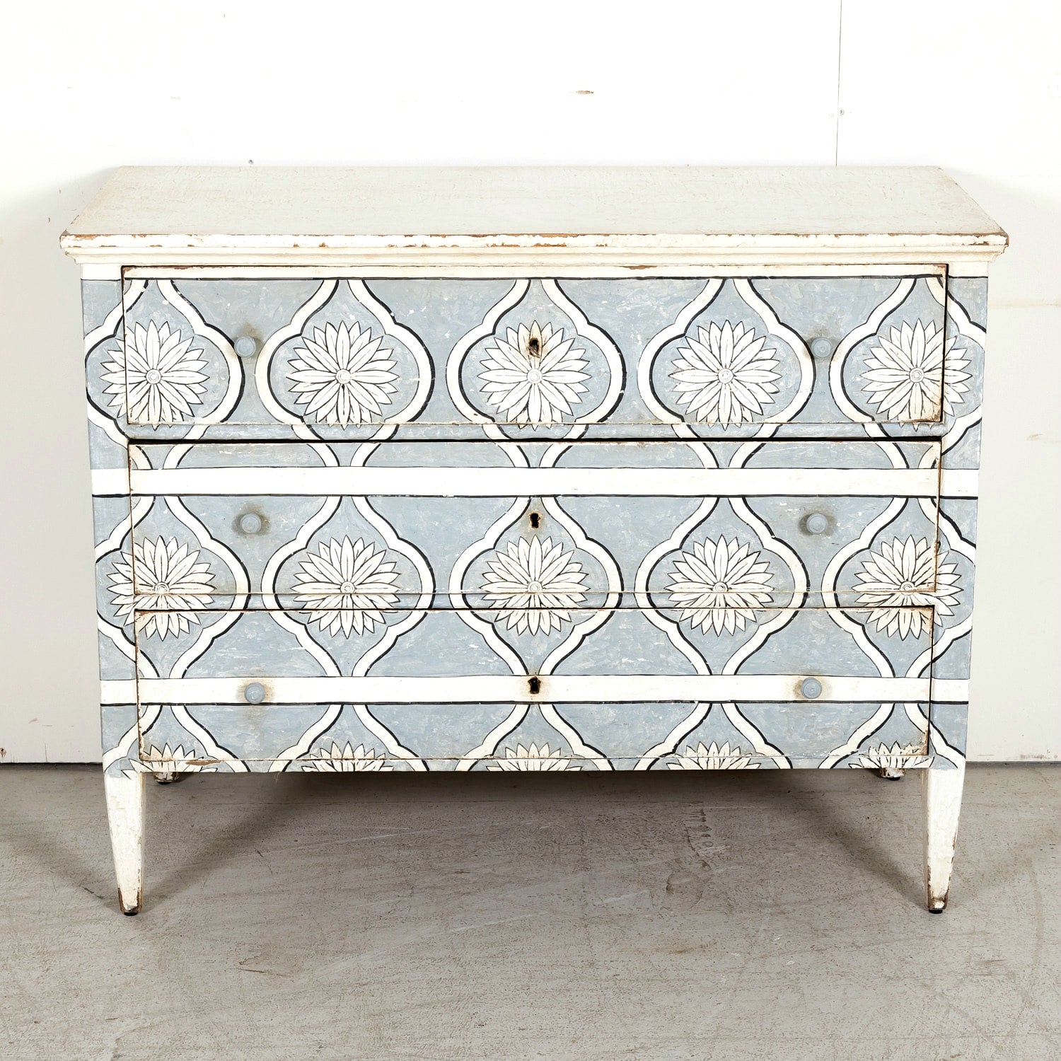 Late 19th Century Hand Painted French Louis XVI Style Three-Drawer Commode