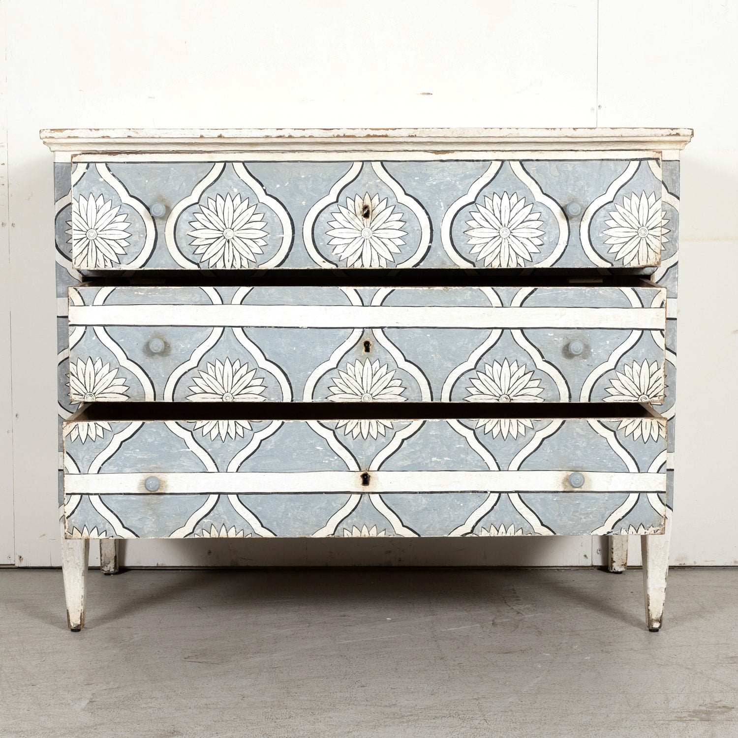 Late 19th Century Hand Painted French Louis XVI Style Three-Drawer Commode