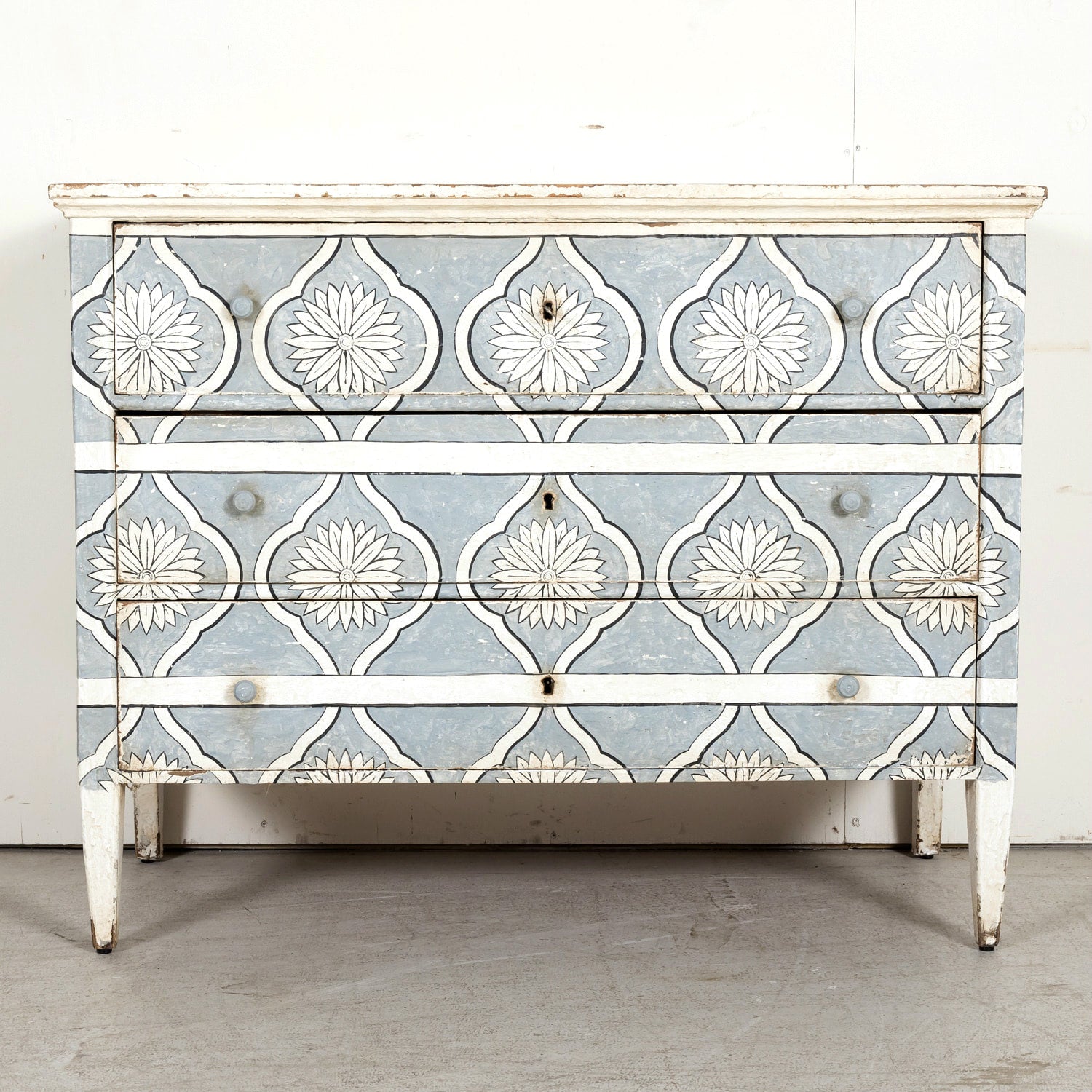 Late 19th Century Hand Painted French Louis XVI Style Three-Drawer Commode