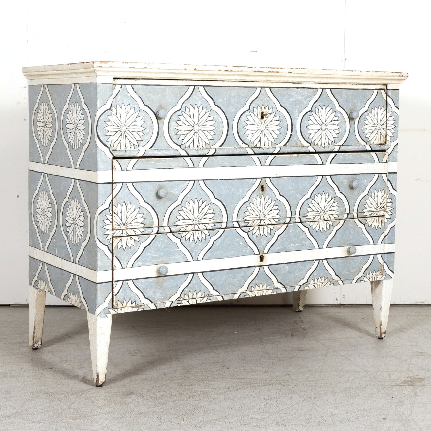 Late 19th Century Hand Painted French Louis XVI Style Three-Drawer Commode
