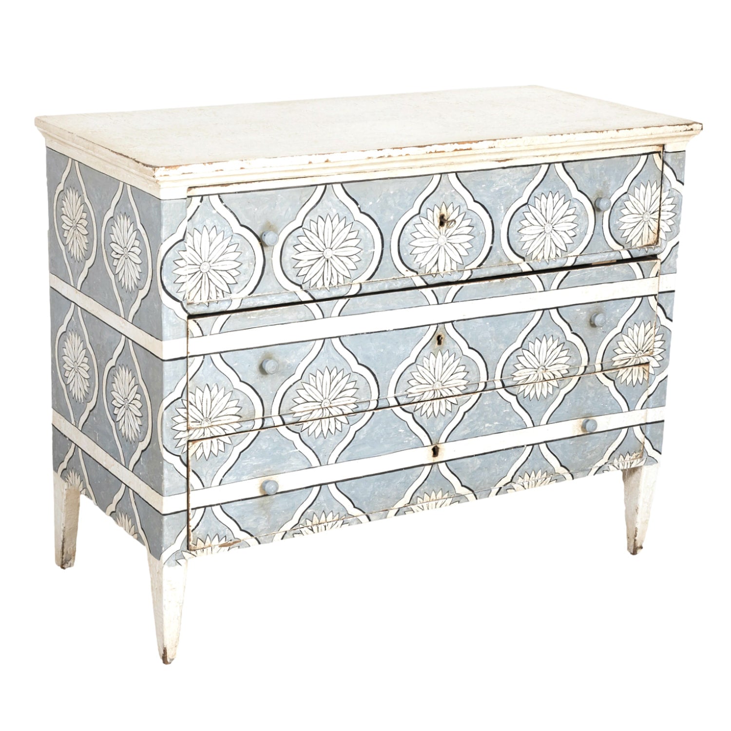 Late 19th Century Hand Painted French Louis XVI Style Three-Drawer Commode