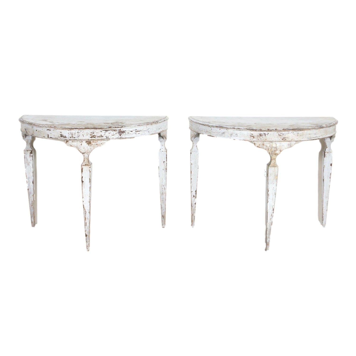 Pair of 19th Century French Louis XVI Style Painted Demilune Console Tables