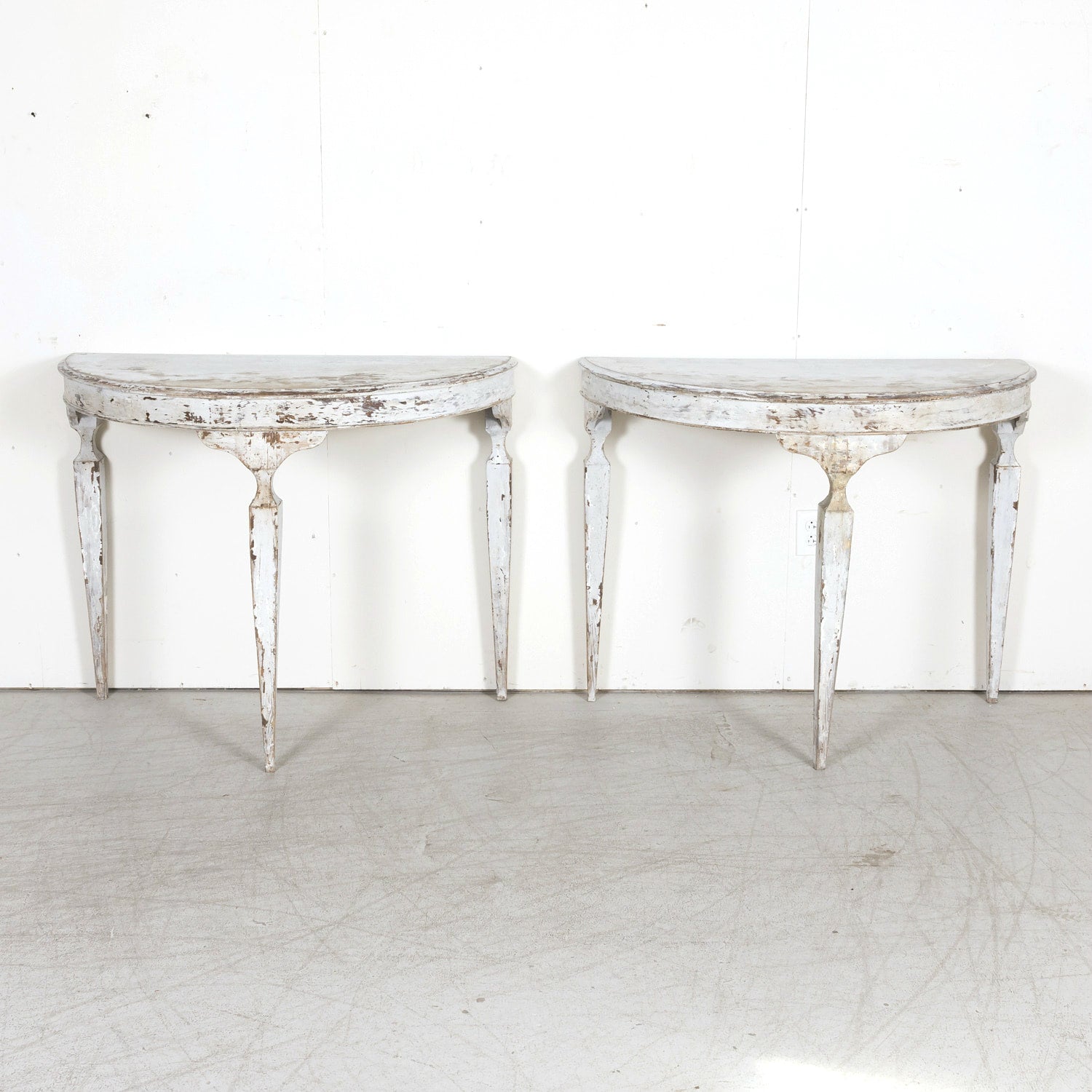 Pair of 19th Century French Louis XVI Style Painted Demilune Console Tables