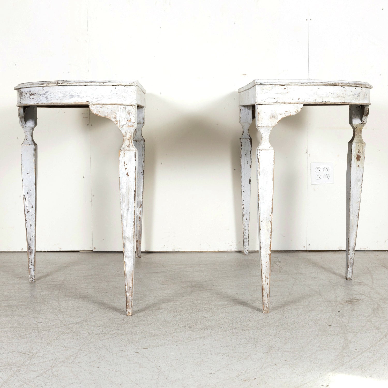 Pair of 19th Century French Louis XVI Style Painted Demilune Console Tables