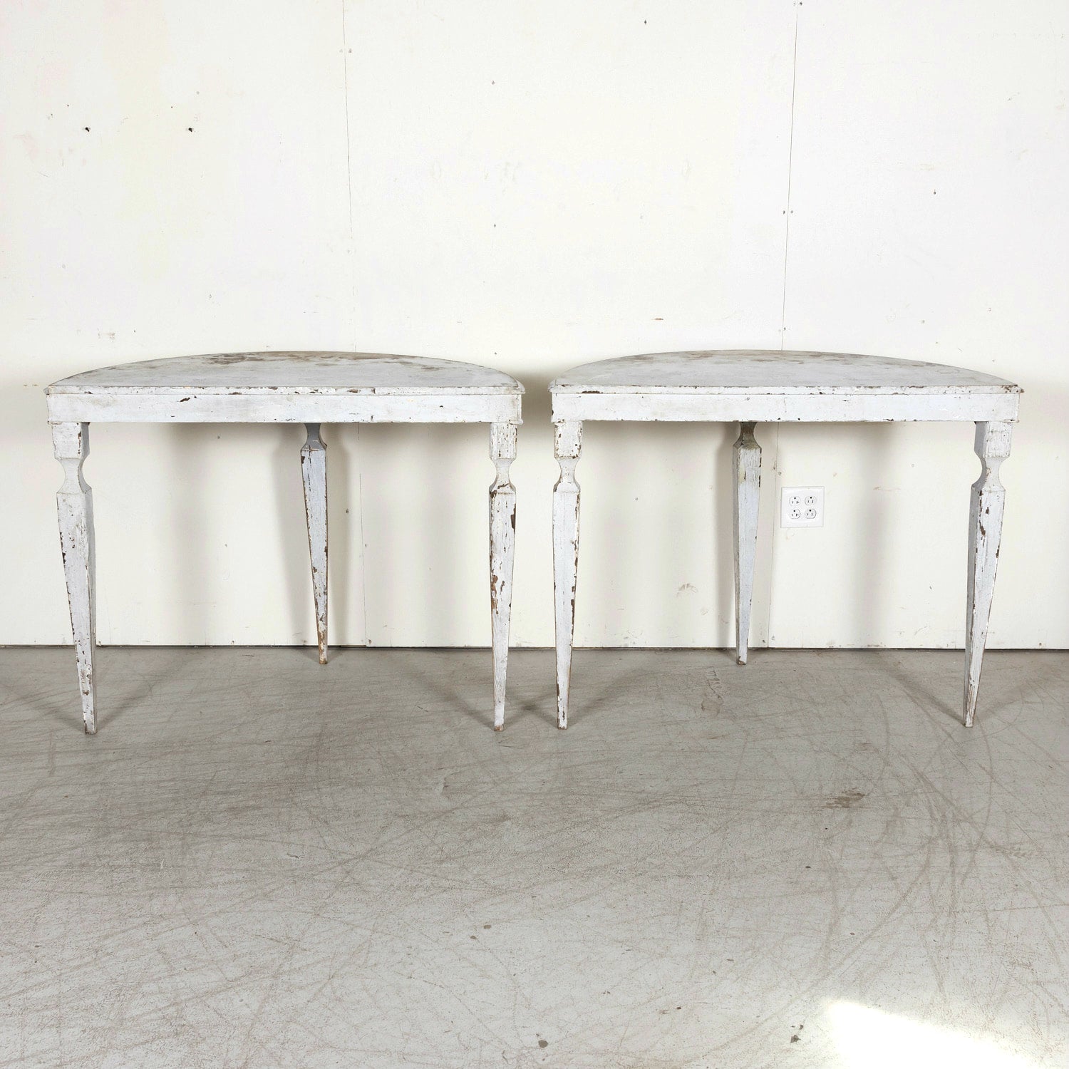Pair of 19th Century French Louis XVI Style Painted Demilune Console Tables
