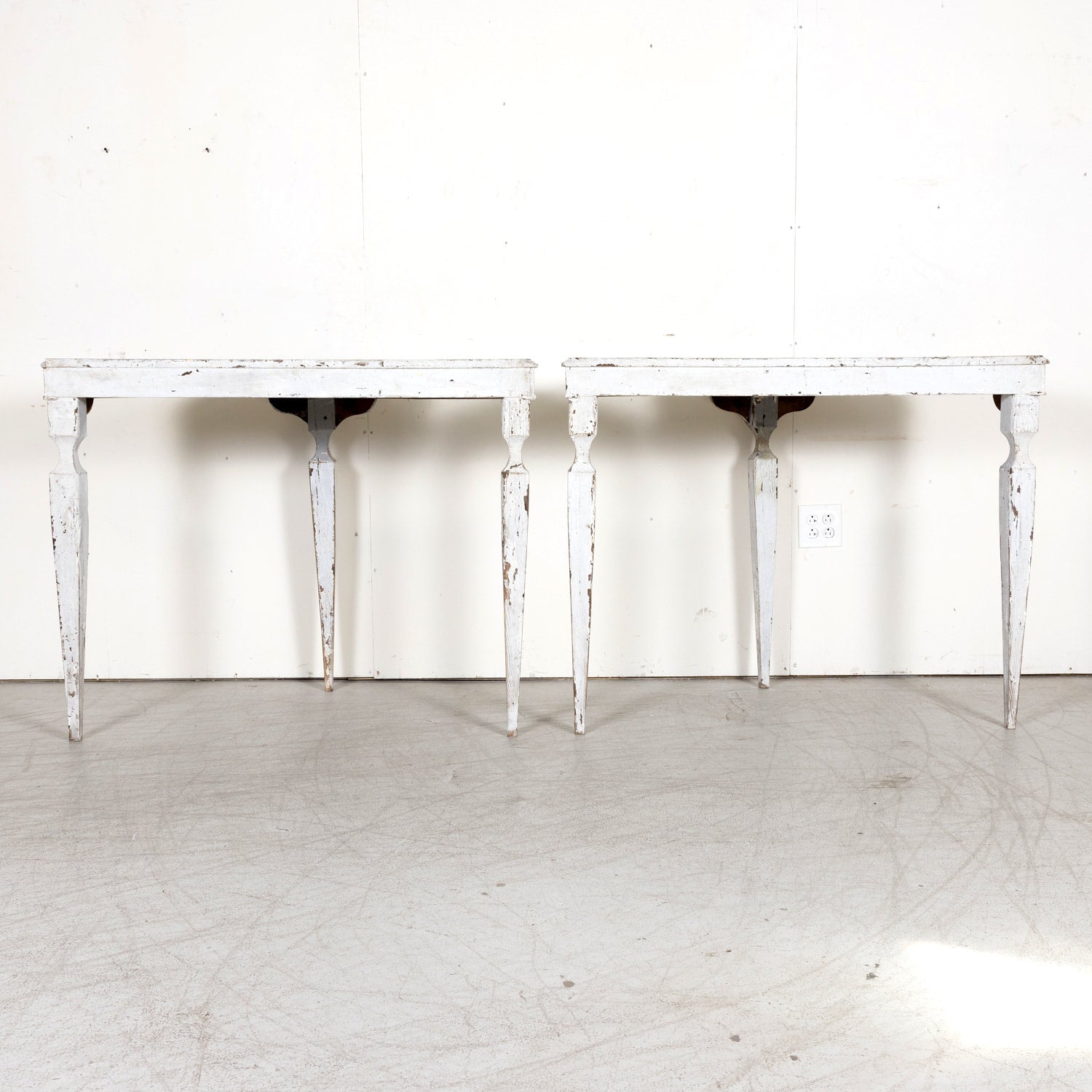 Pair of 19th Century French Louis XVI Style Painted Demilune Console Tables