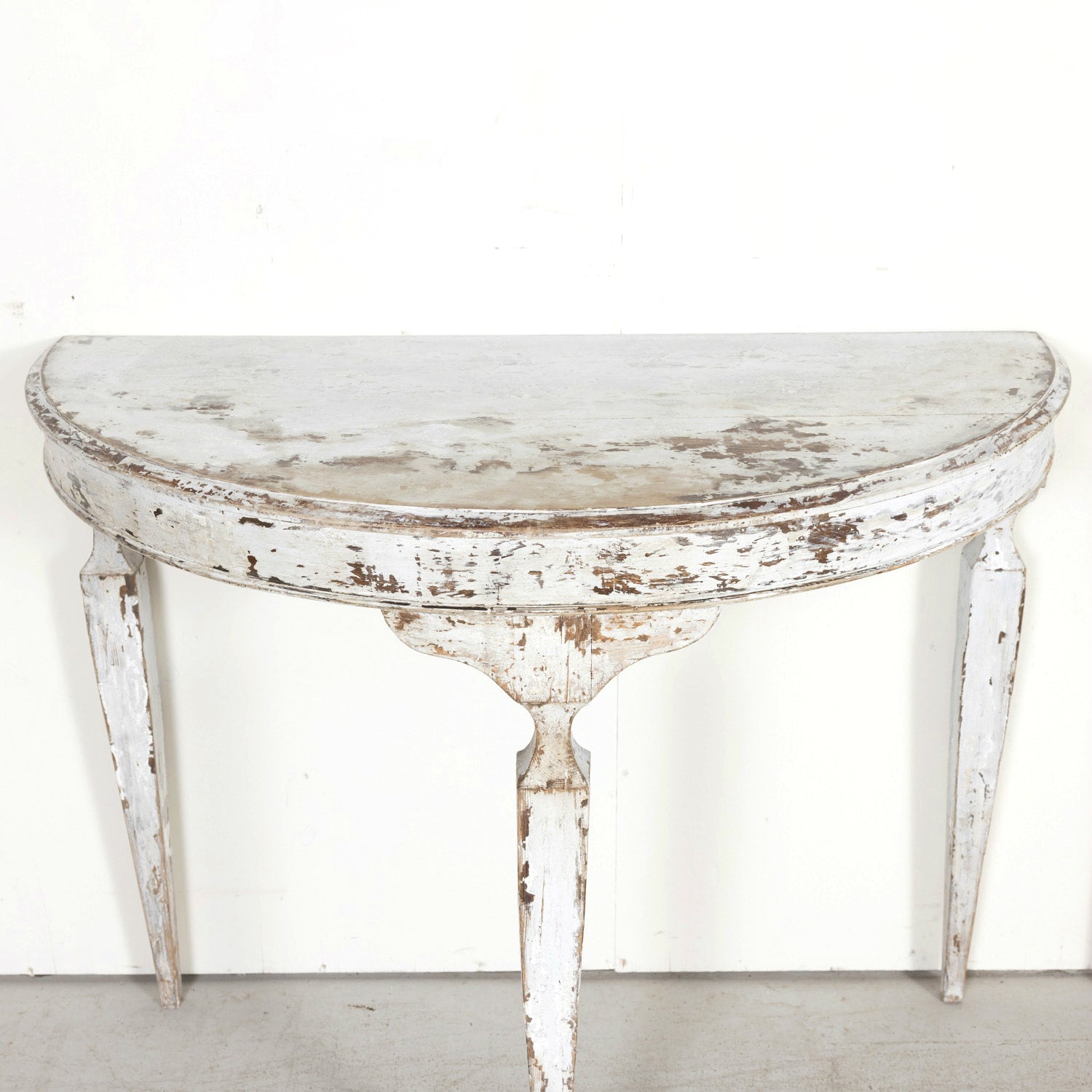 Pair of 19th Century French Louis XVI Style Painted Demilune Console Tables