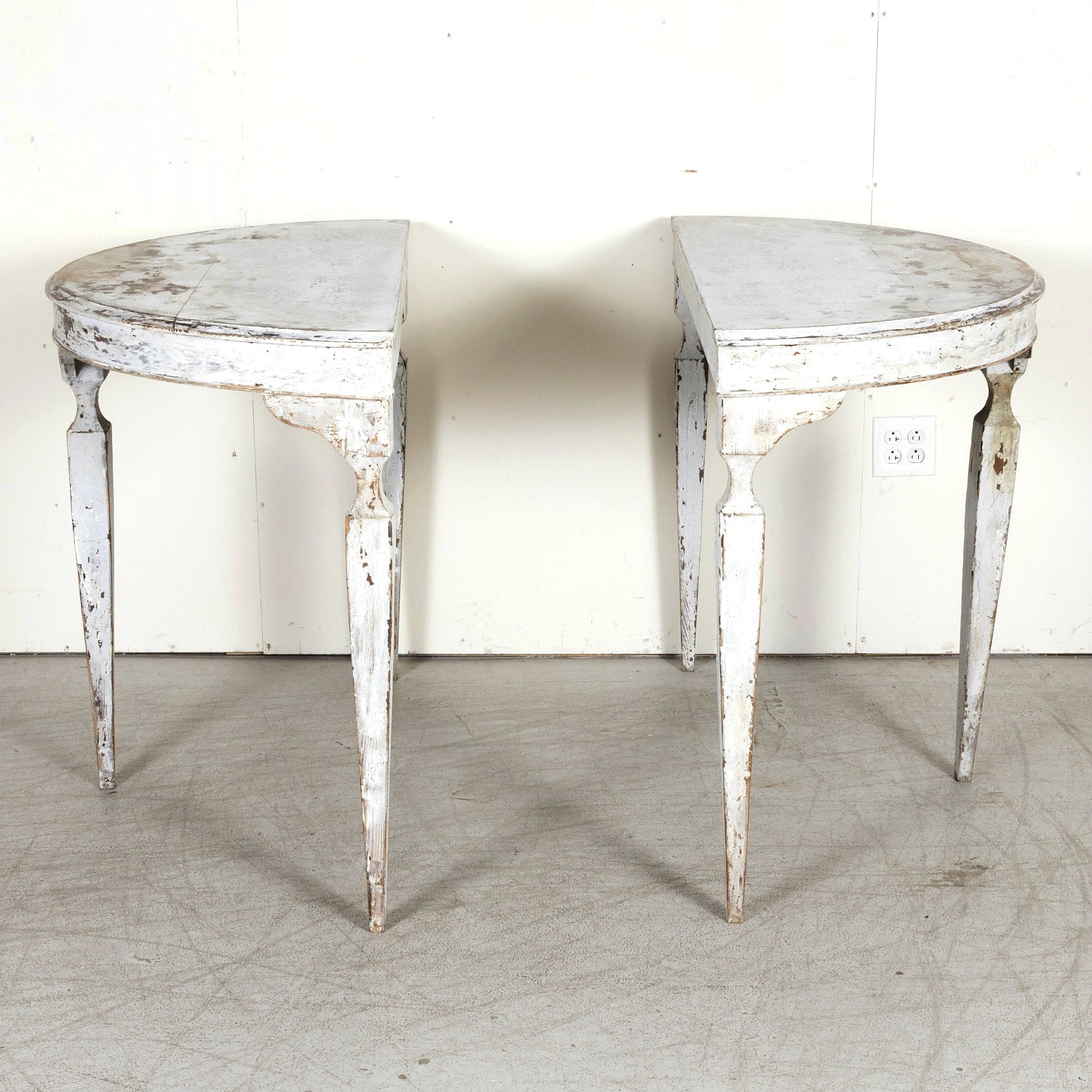 Pair of 19th Century French Louis XVI Style Painted Demilune Console Tables