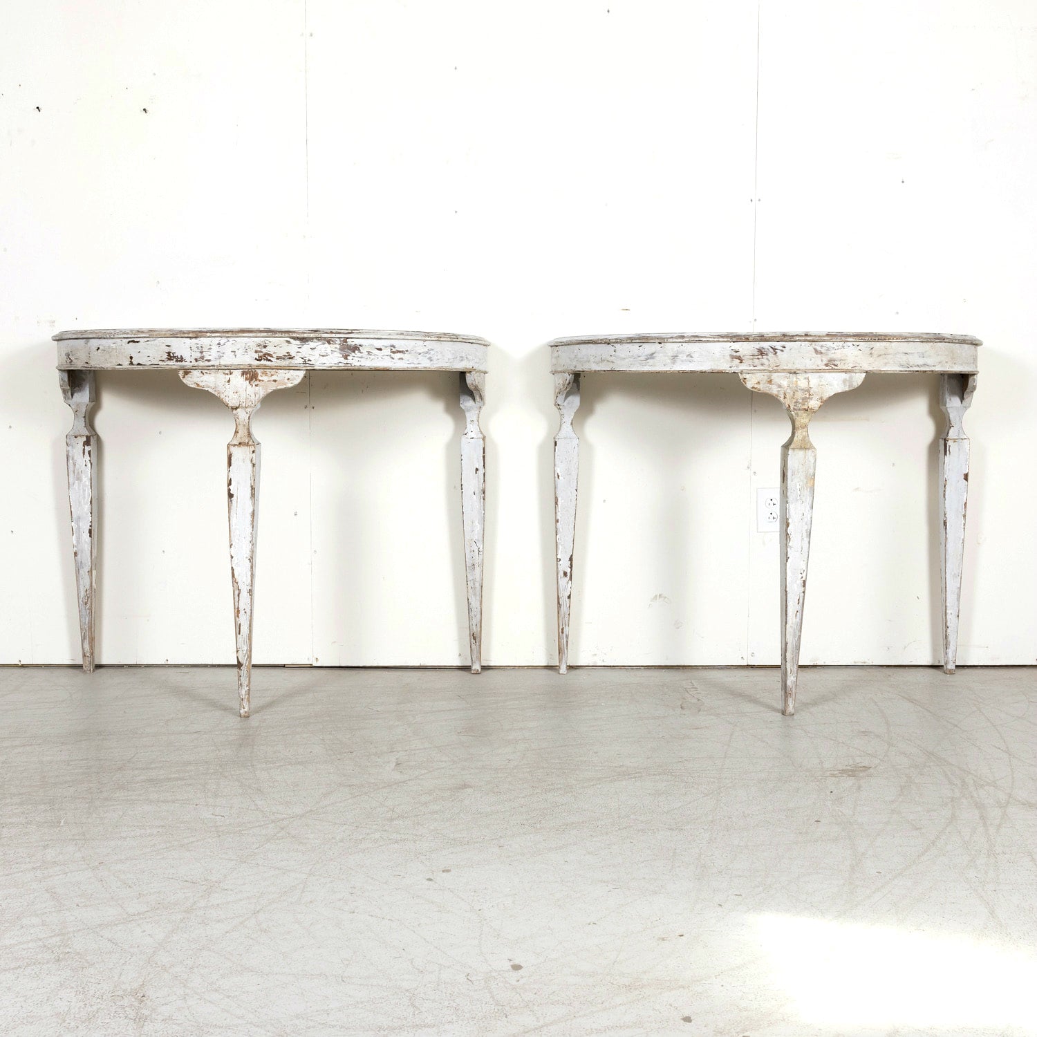 Pair of 19th Century French Louis XVI Style Painted Demilune Console Tables