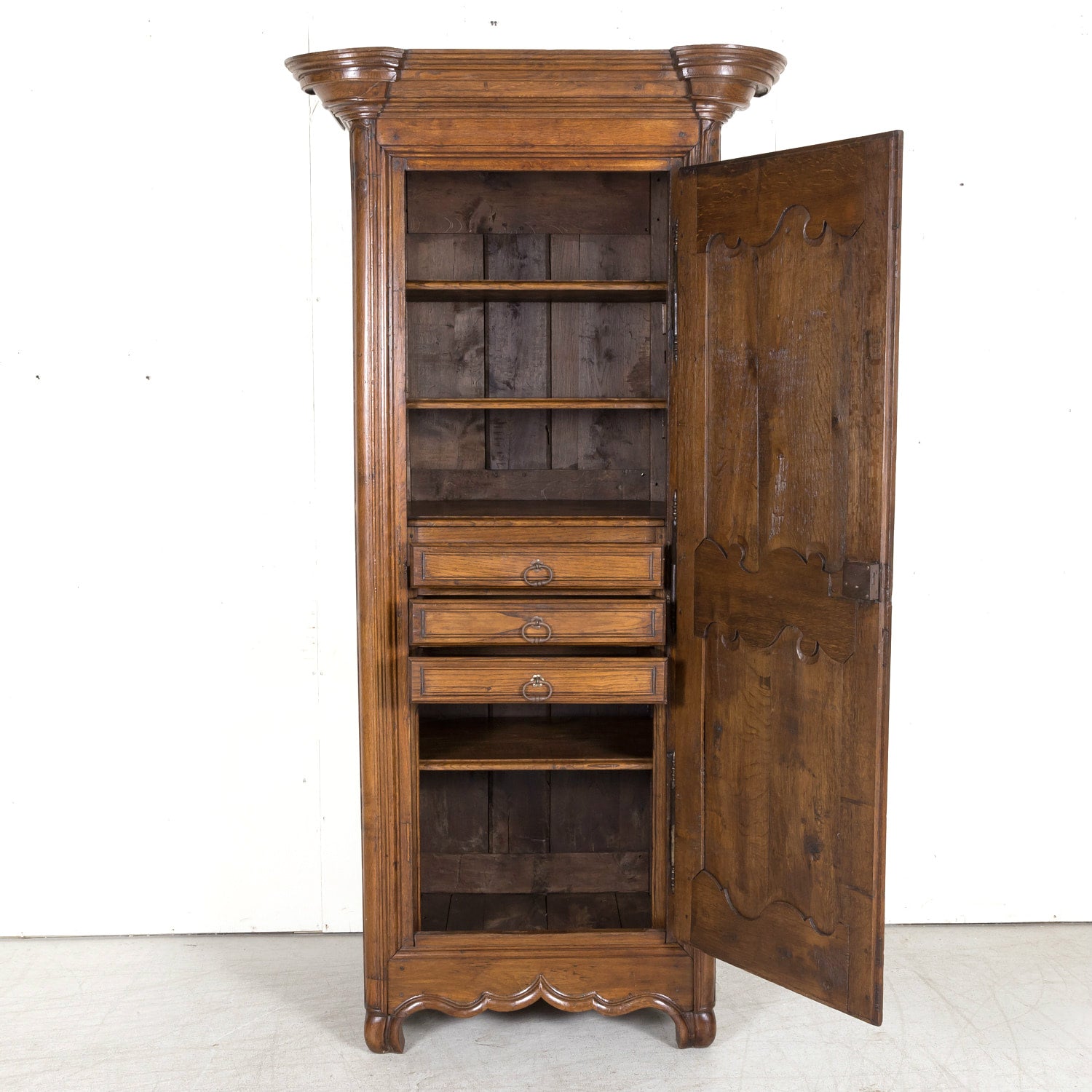 18th Century French Country Louis XV Period Carved Normandy Oak Bonnetiere