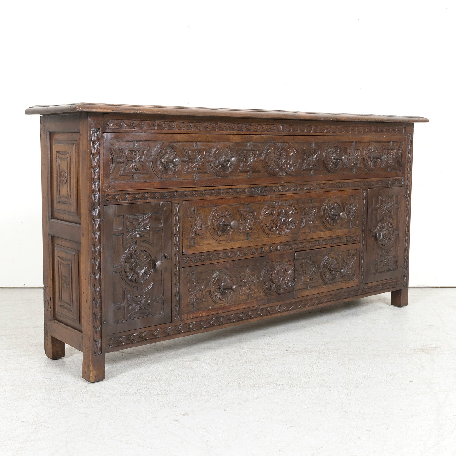 19th Century Spanish Catalan Carved Walnut Sacristy Chest