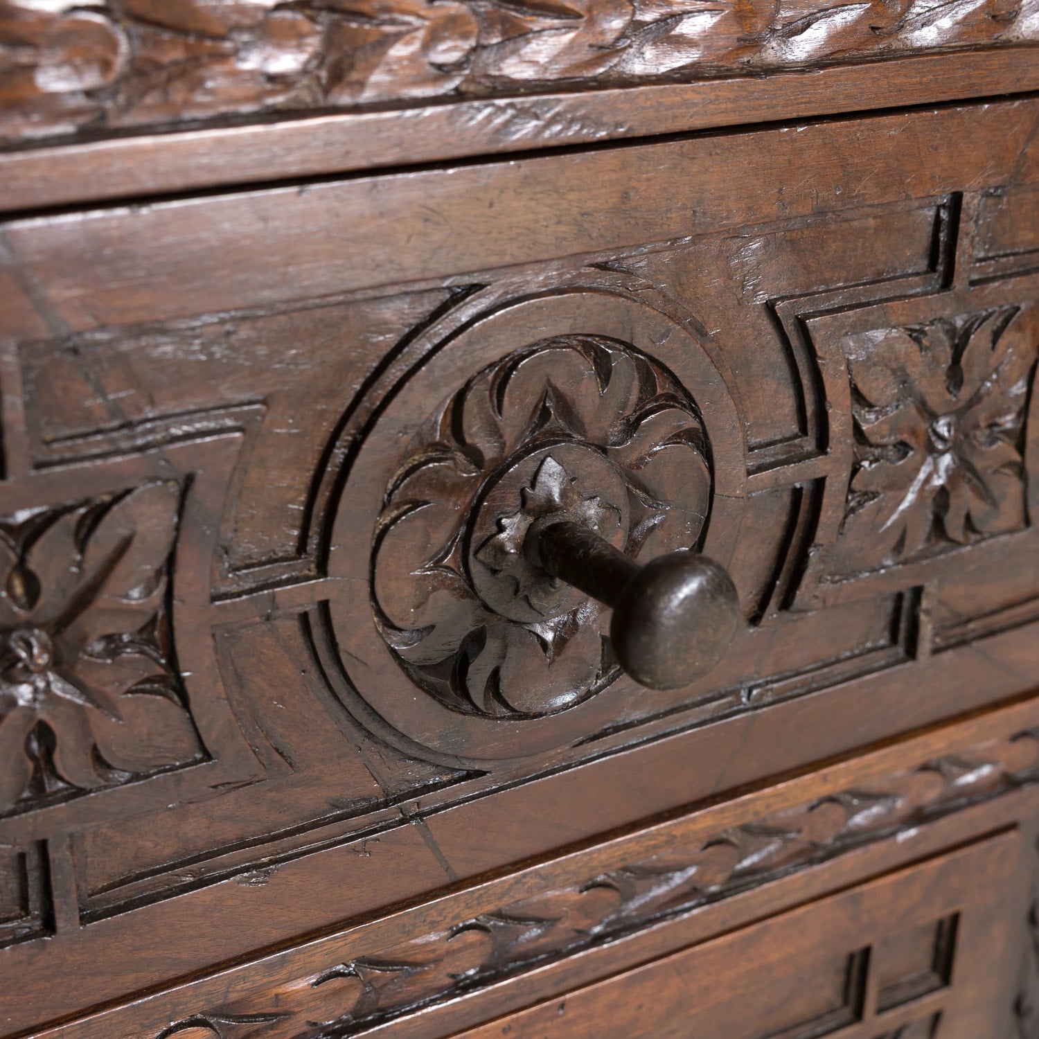 19th Century Spanish Catalan Carved Walnut Sacristy Chest