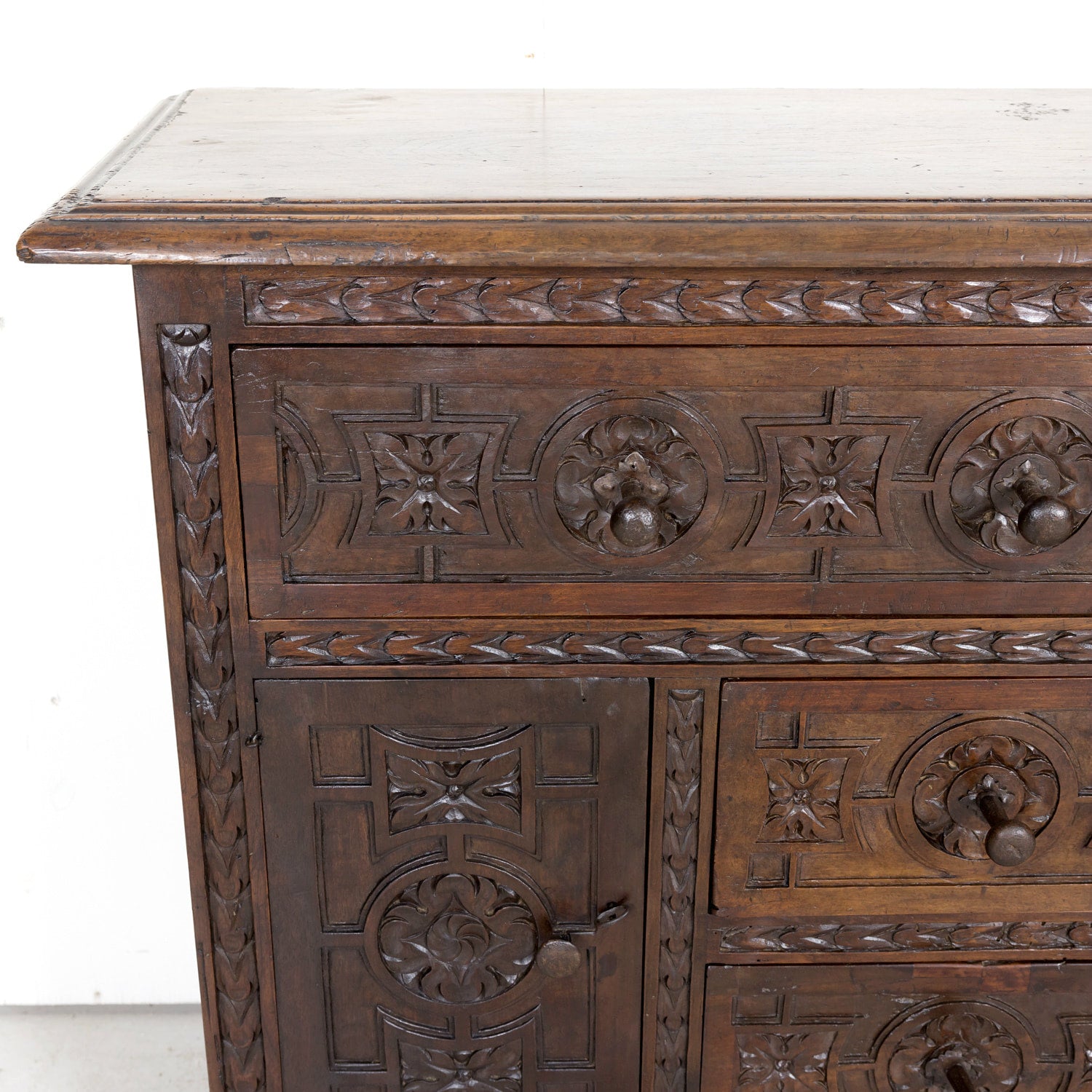 19th Century Spanish Catalan Carved Walnut Sacristy Chest