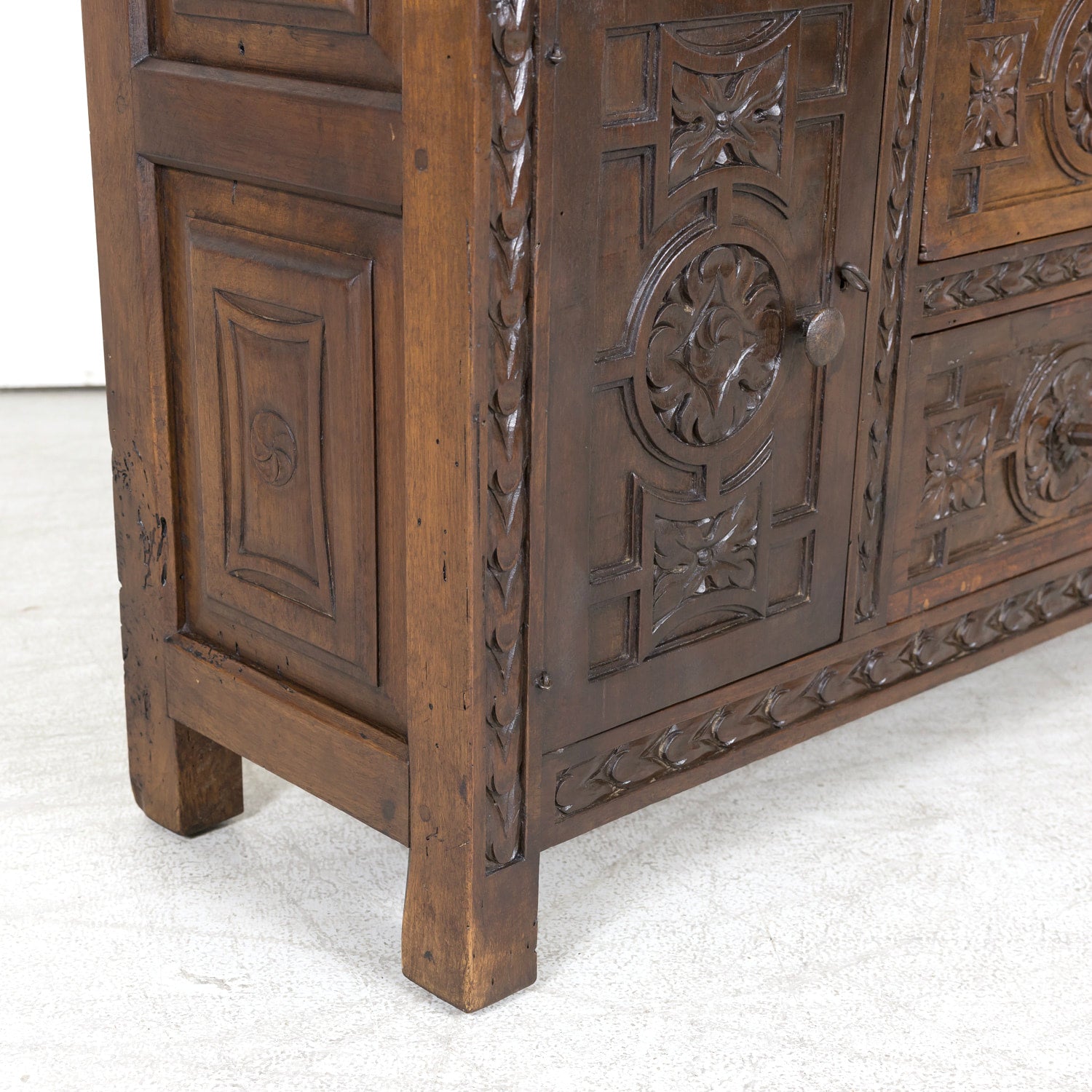 19th Century Spanish Catalan Carved Walnut Sacristy Chest