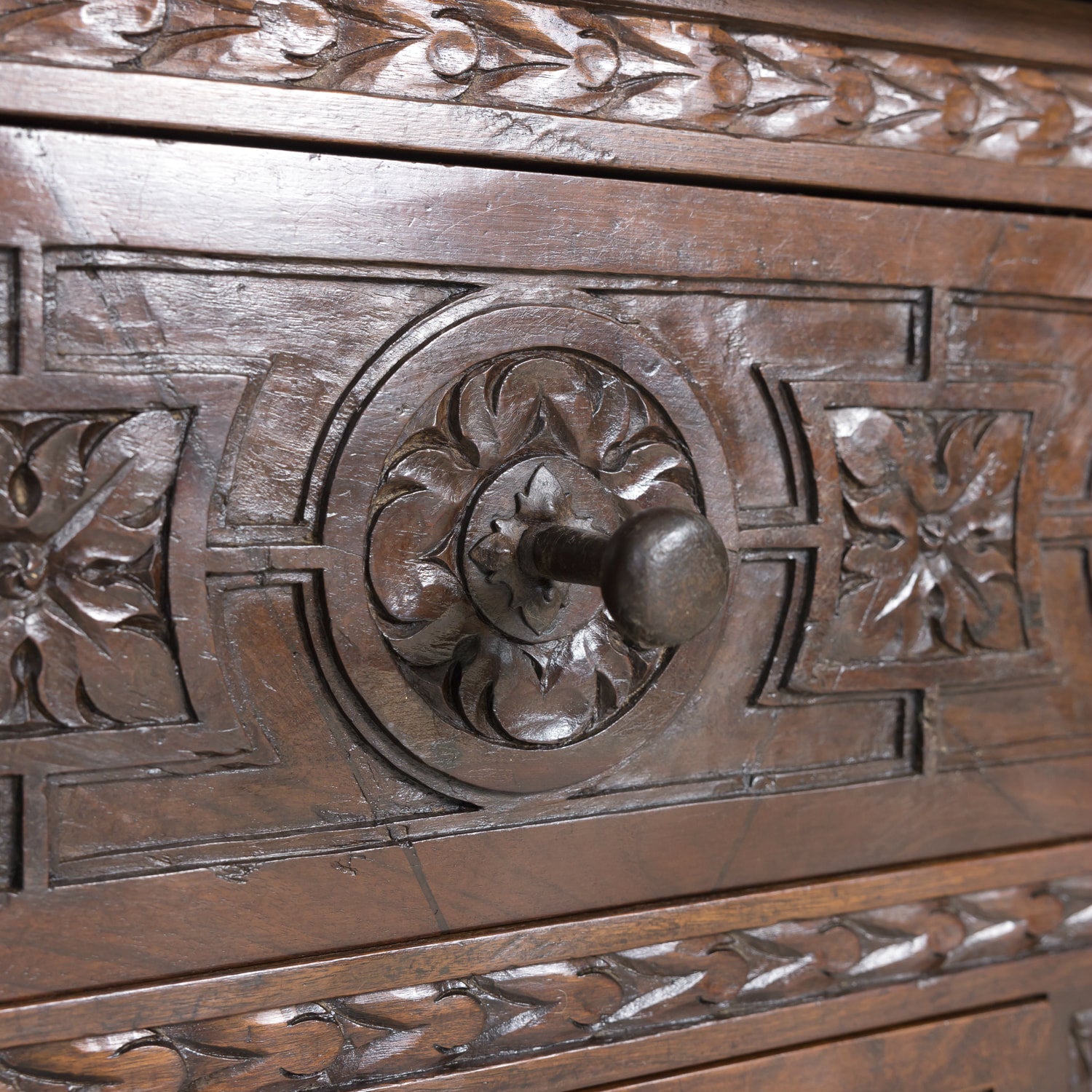 19th Century Spanish Catalan Carved Walnut Sacristy Chest