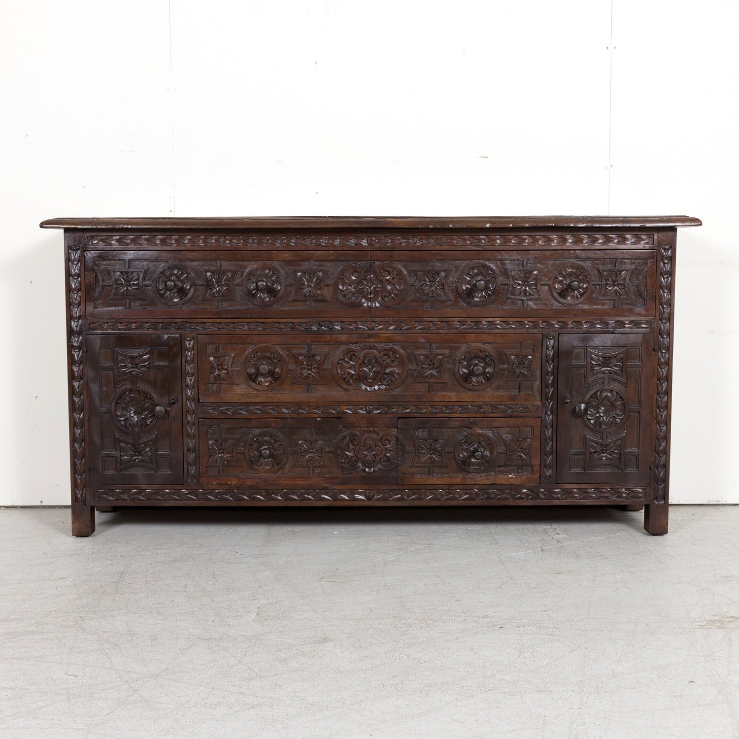 19th Century Spanish Catalan Carved Walnut Sacristy Chest