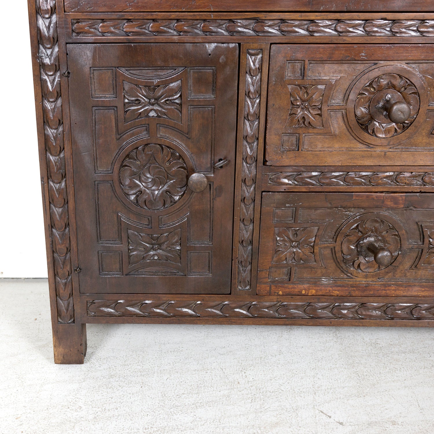 19th Century Spanish Catalan Carved Walnut Sacristy Chest