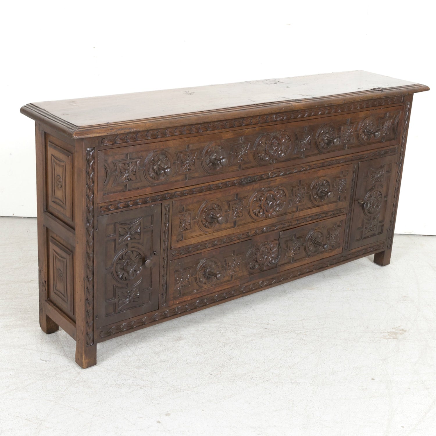 19th Century Spanish Catalan Carved Walnut Sacristy Chest