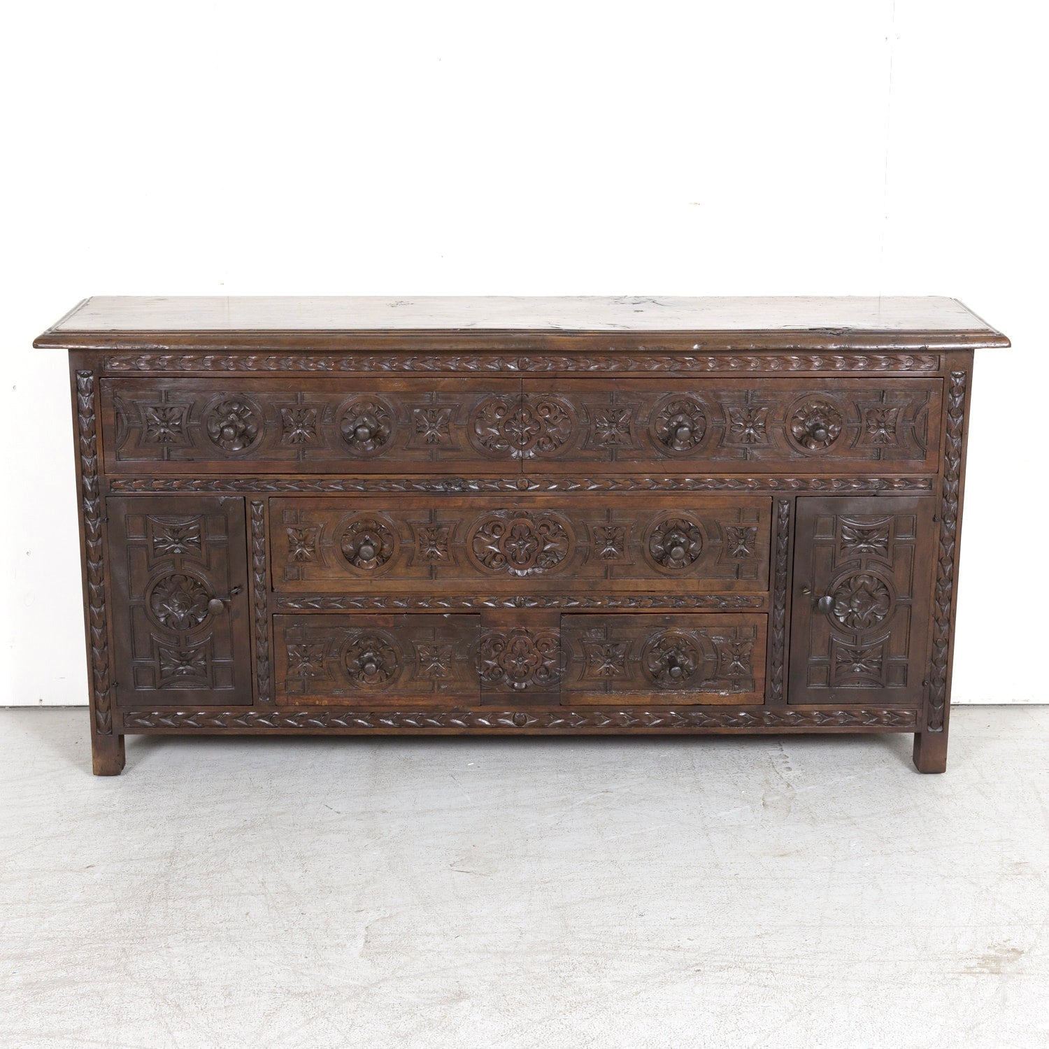 19th Century Spanish Catalan Carved Walnut Sacristy Chest